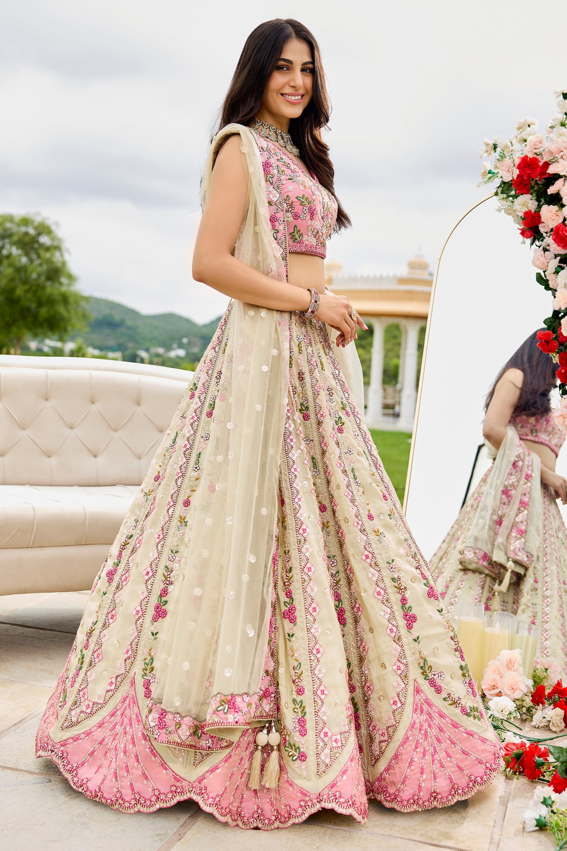 Cream Semi-Stitched Embroidered Tissue Lehenga-SAR10681_2_SareeButa.com