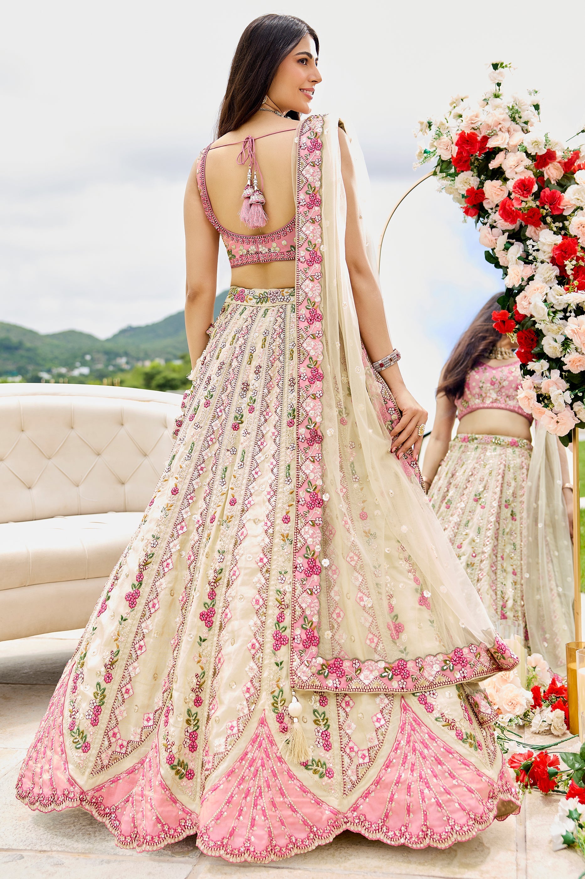 Cream Semi-Stitched Embroidered Tissue Lehenga-SAR10681_3_SareeButa.com