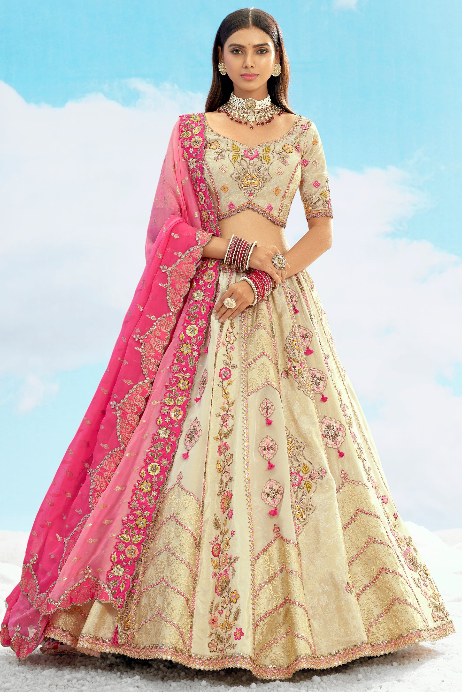 Cream Semi-Stitched Heavy Work Silk Lehenga-LC94_1_SareeButa.com