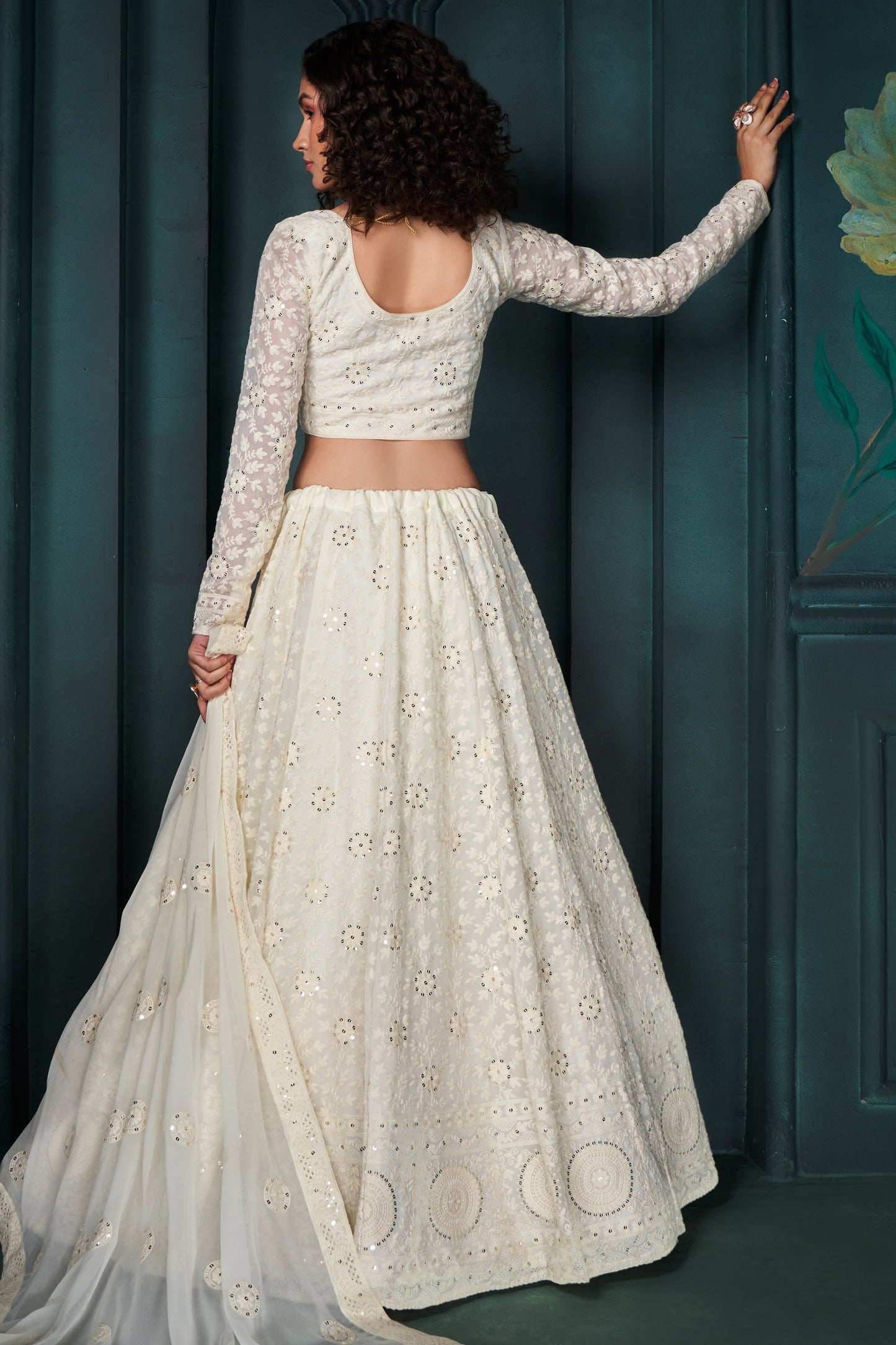 Cream Semi Stitched Embroidered Georgette Lehenga-LC9_3_SareeButa.com