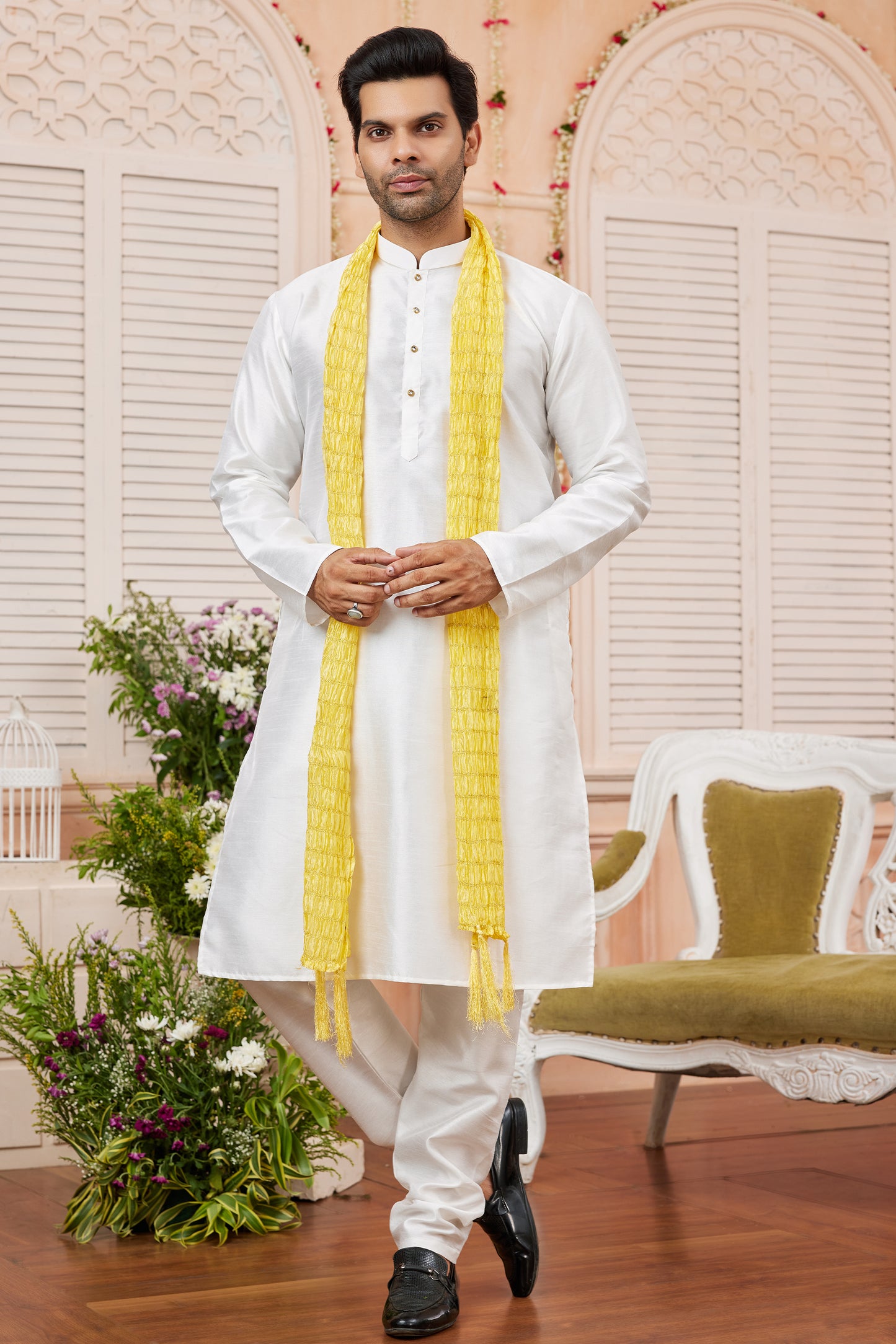 Cream Silk Kurta Pajama-SAR11394_1_SareeButa.com