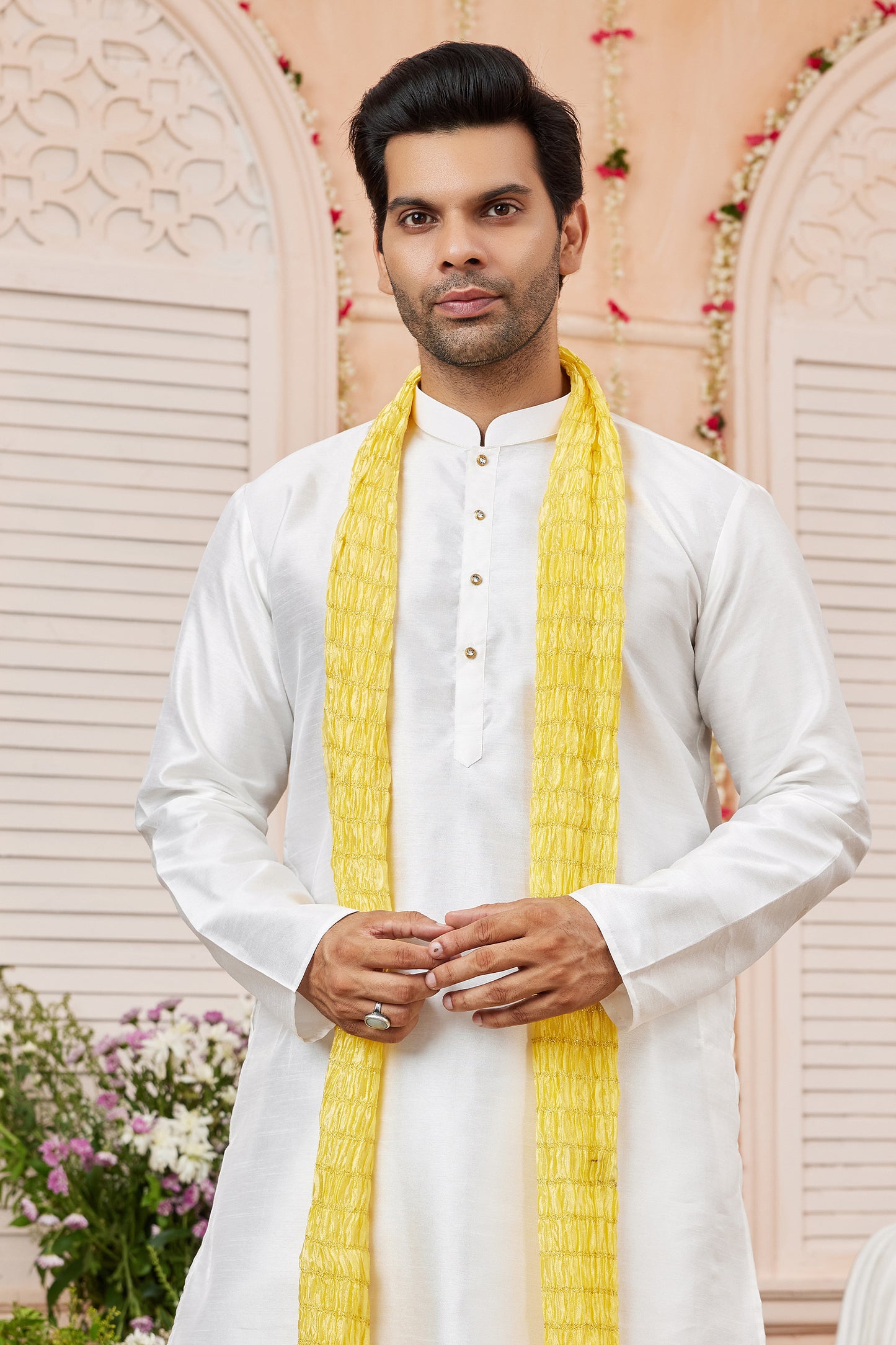 Cream Silk Kurta Pajama-SAR11394_3_SareeButa.com