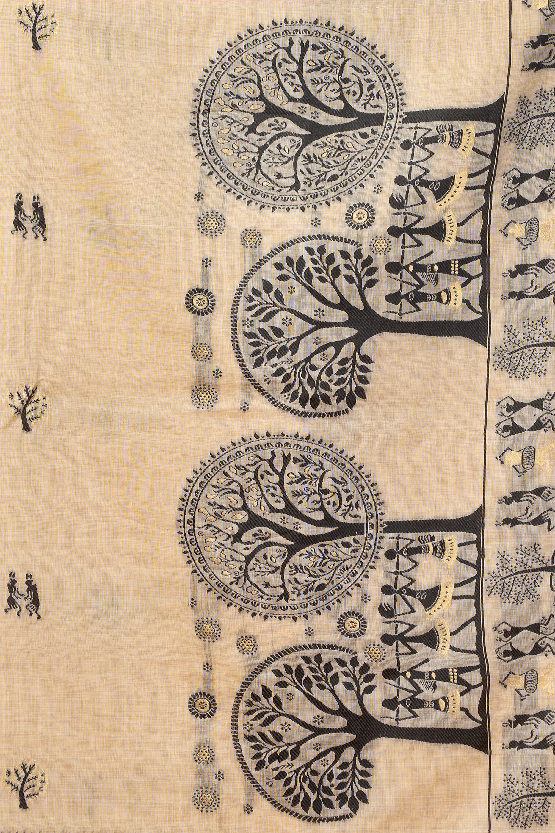 Cream Warli Print Modal Cotton Saree-SAR12686_4_SareeButa.com