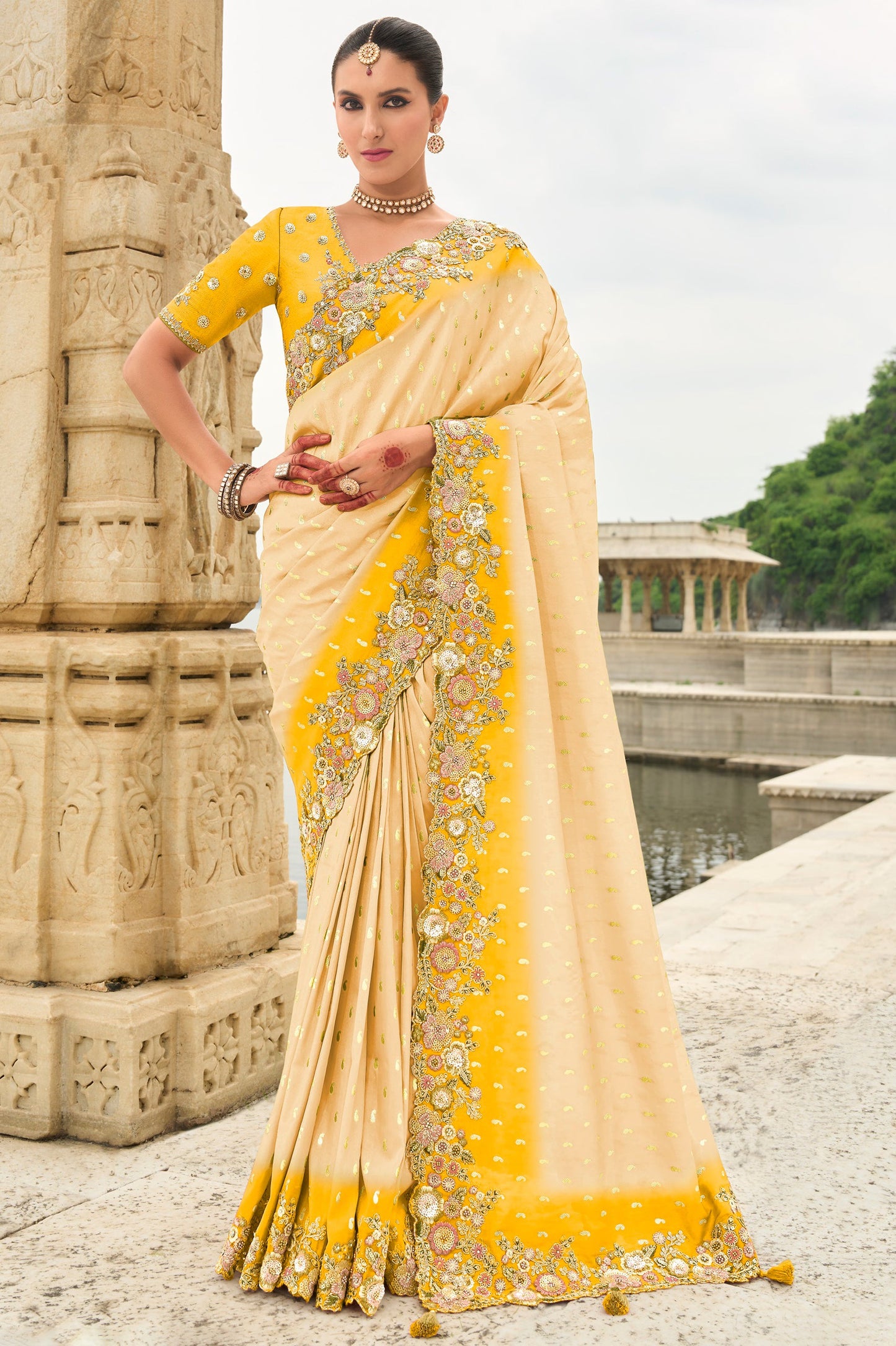 Cream Woven Banarasi Saree-ZB134490_1_SareeButa.com