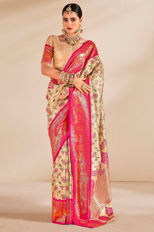 Cream Woven Dharmavaram Tissue Silk Saree-ZB133802_1_SareeButa.com