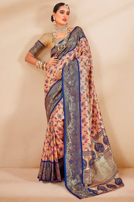 Cream Woven Dharmavaram Tissue Silk Saree-ZB133803_1_SareeButa.com