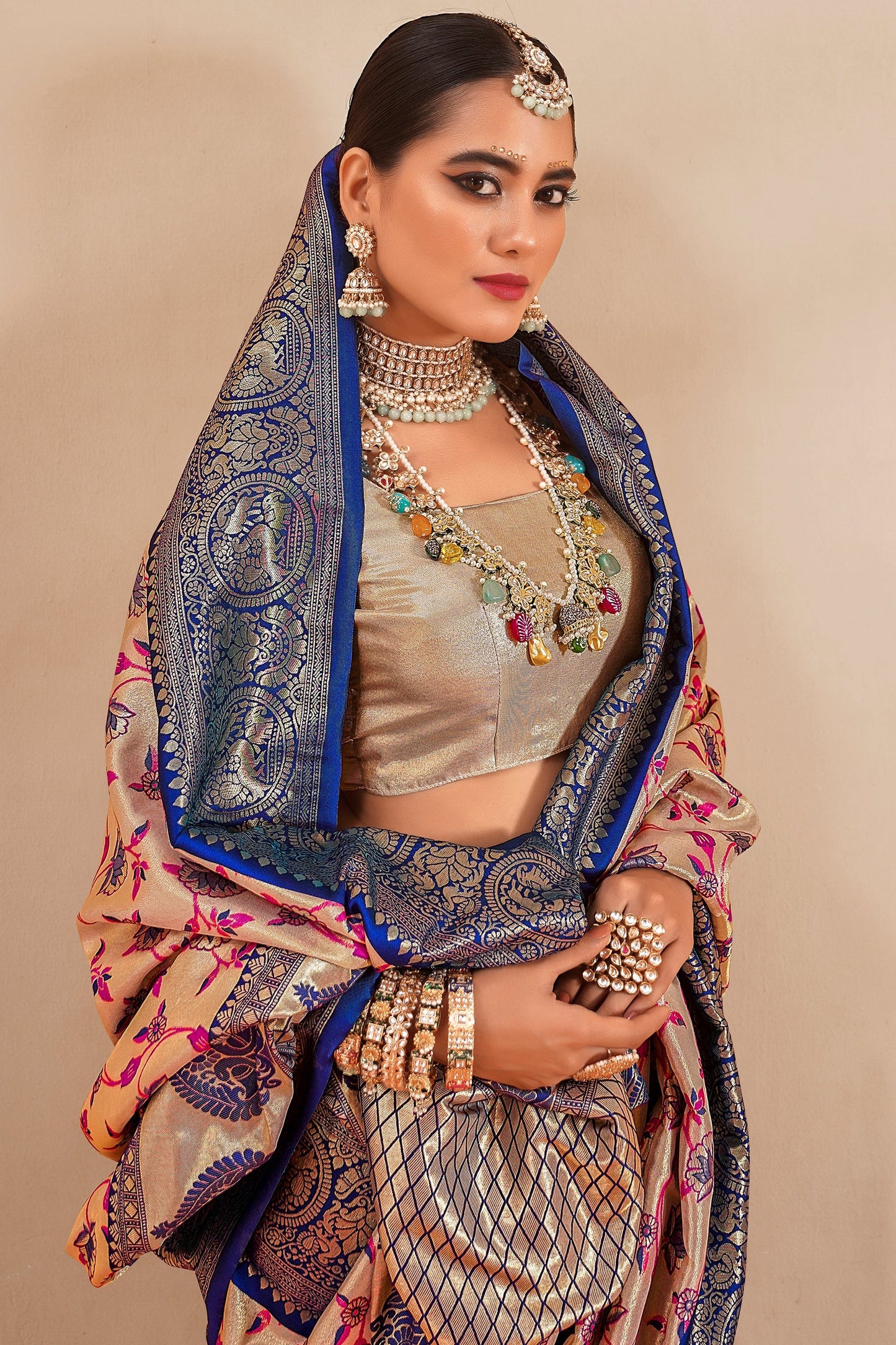 Cream Woven Dharmavaram Tissue Silk Saree-ZB133803_3_SareeButa.com
