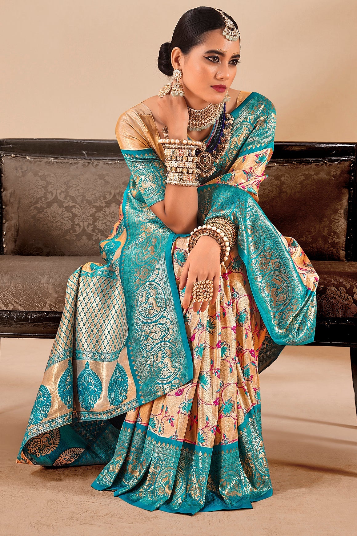 Cream Woven Dharmavaram Tissue Silk Saree-ZB133805_3_SareeButa.com