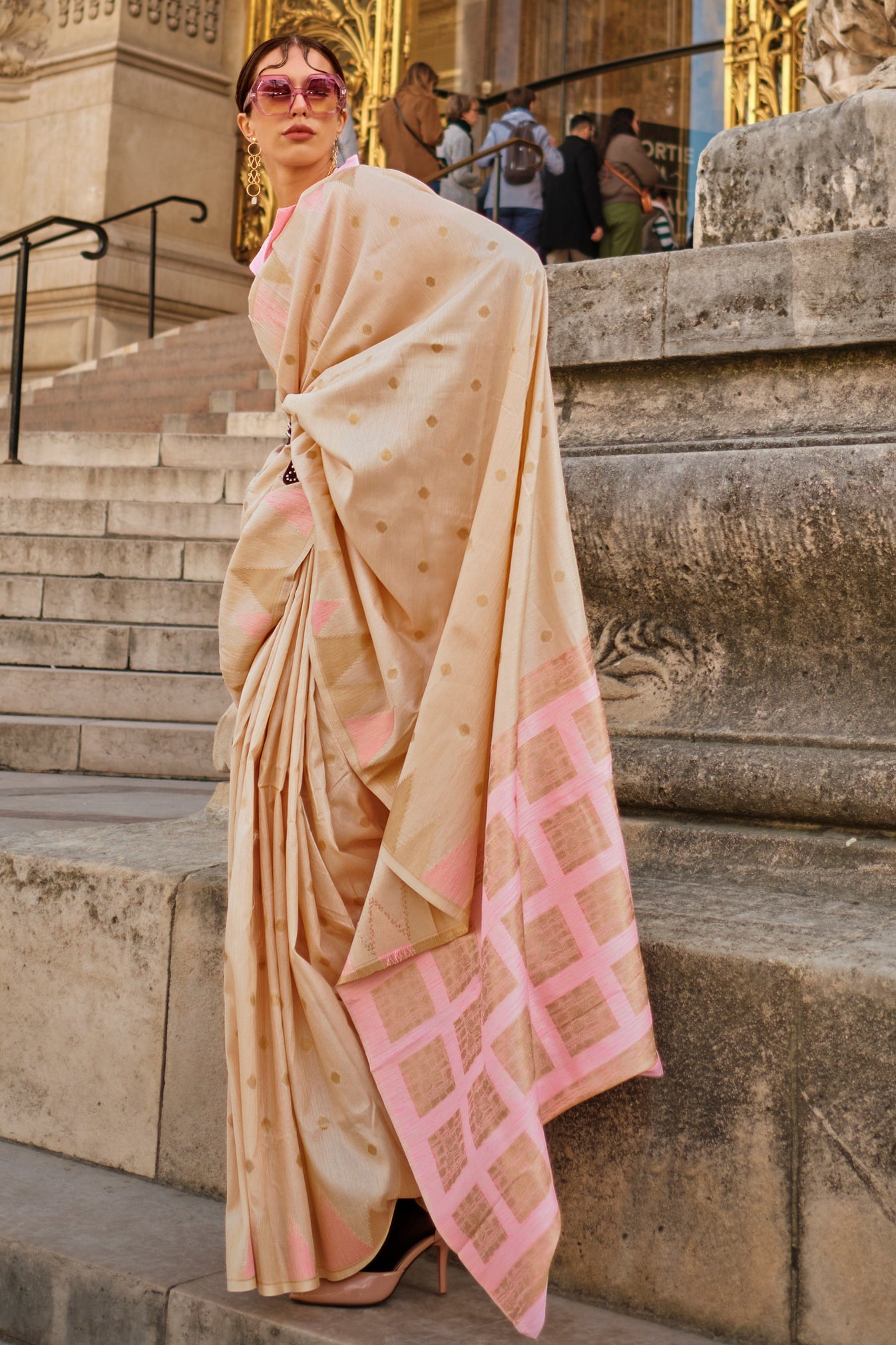 Cream Woven Khadi Silk Saree-ZB134283_1_SareeButa.com