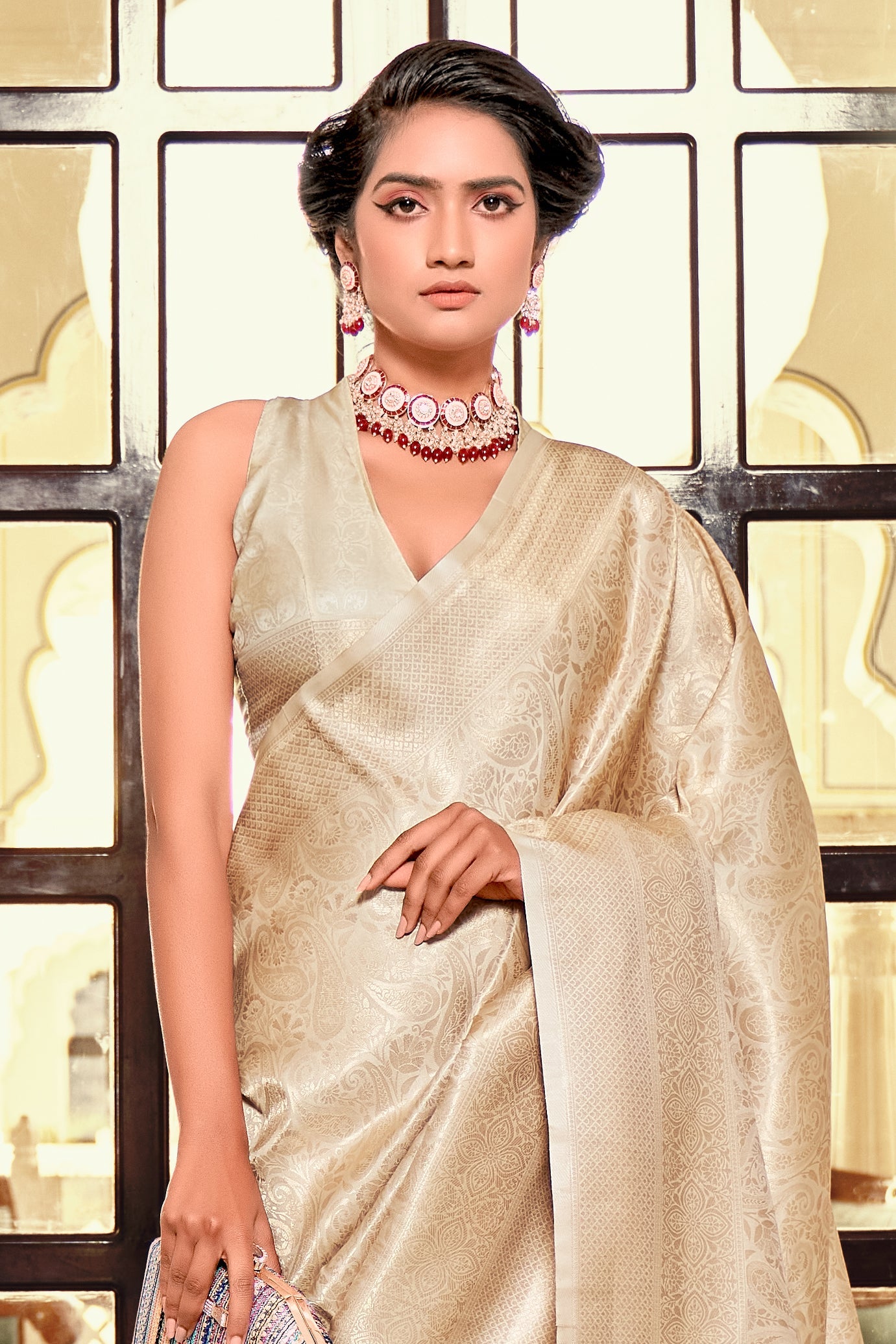 Cream Woven Silk Saree-ZB134147_2_SareeButa.com