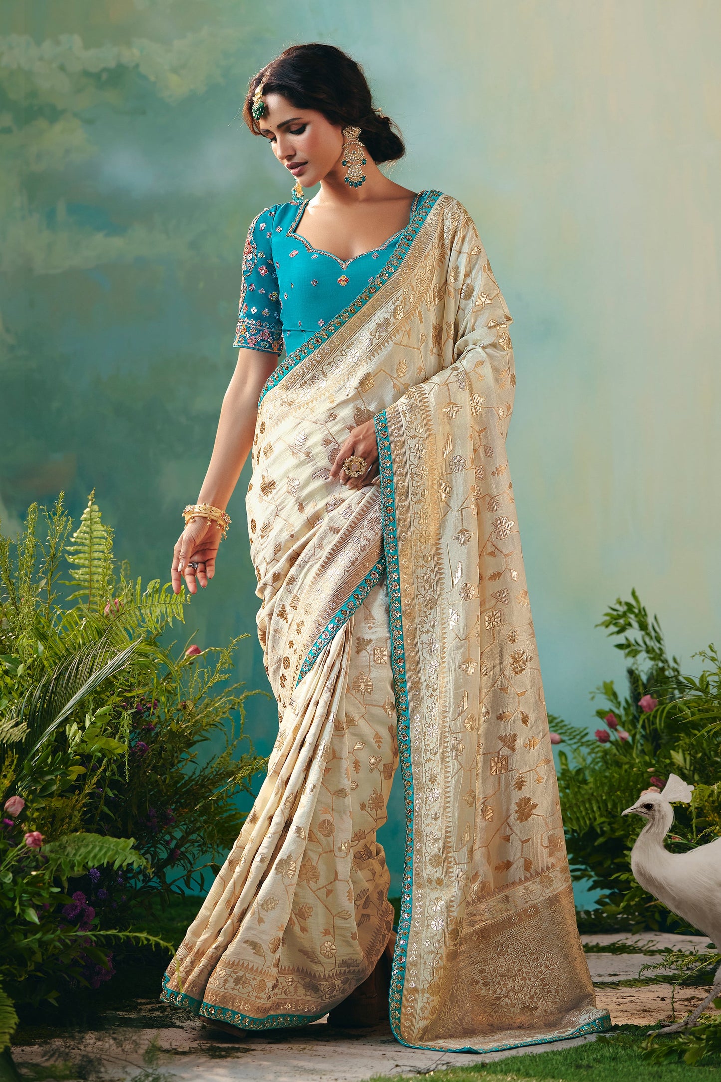 Cream Woven Viscose Silk Banarasi Saree-SAR10574_1_SareeButa.com
