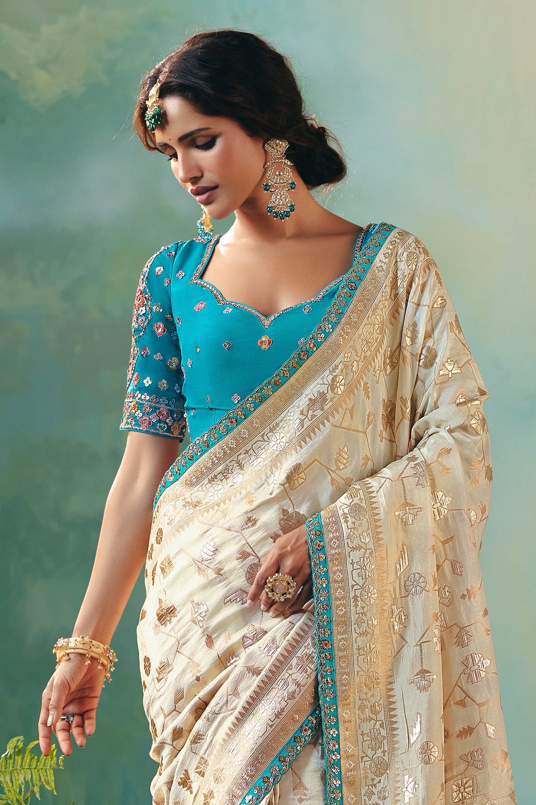 Cream Woven Viscose Silk Banarasi Saree-SAR10574_3_SareeButa.com