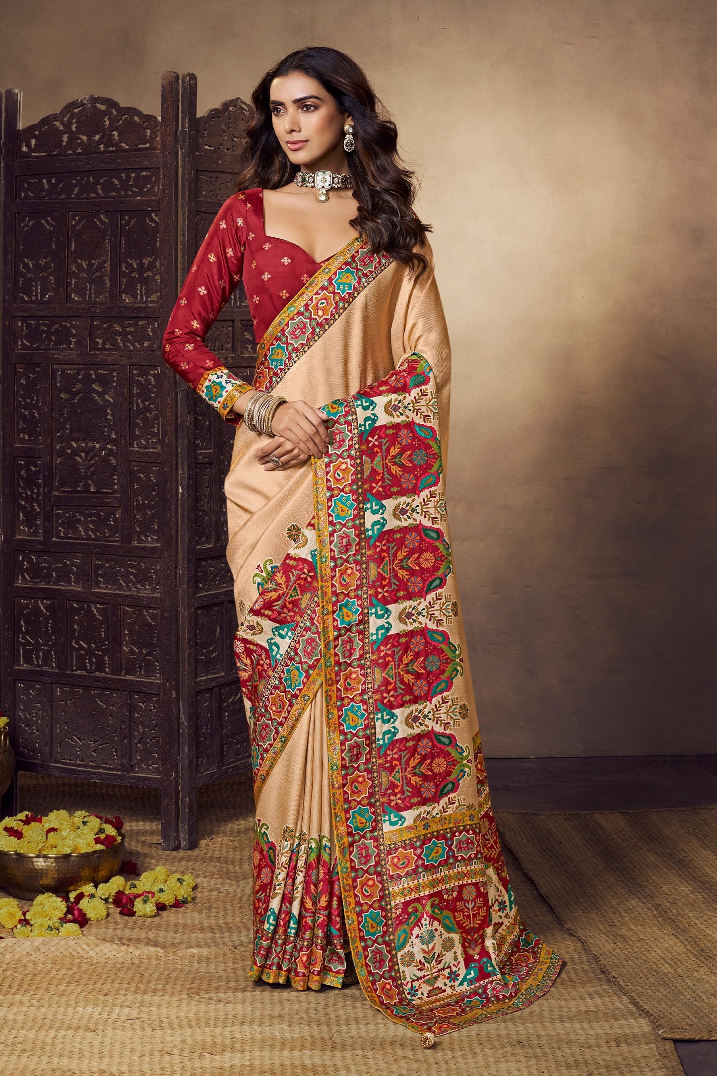 Cream Woven Viscose Silk Saree-SAR11022_1_SareeButa.com