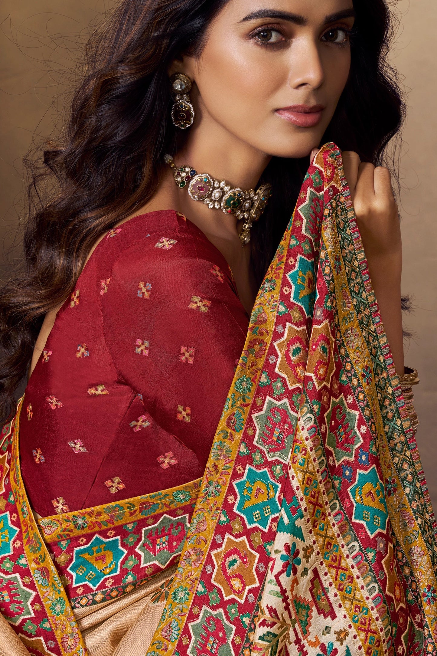 Cream Woven Viscose Silk Saree-SAR11022_2_SareeButa.com