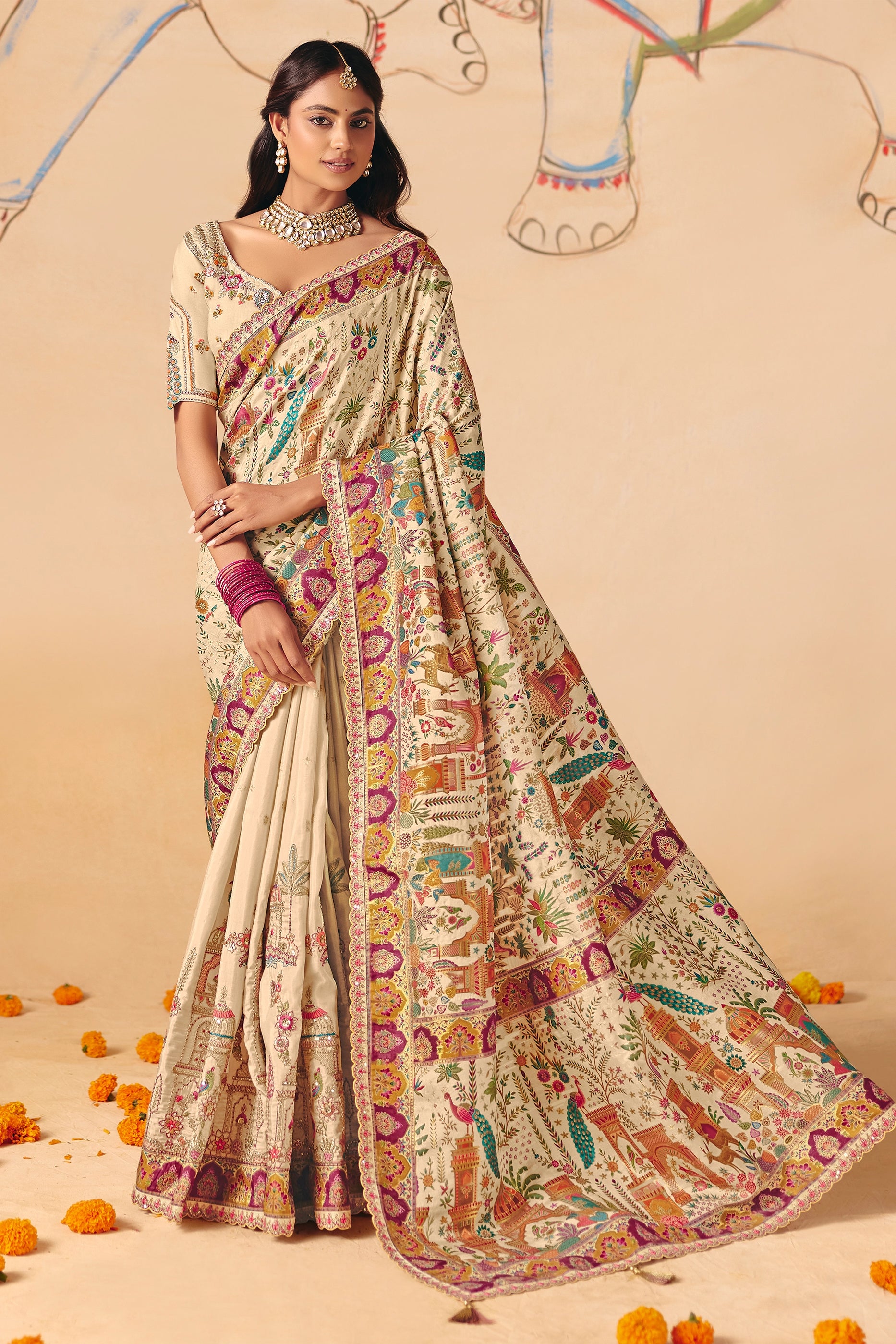 Cream Zari Work Dola Silk Saree With Embroidery-SAR12068_1_SareeButa.com