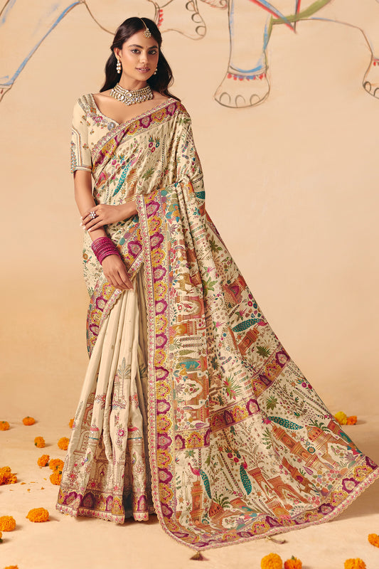 Cream Zari Work Dola Silk Saree With Embroidery-SAR12068_1_SareeButa.com