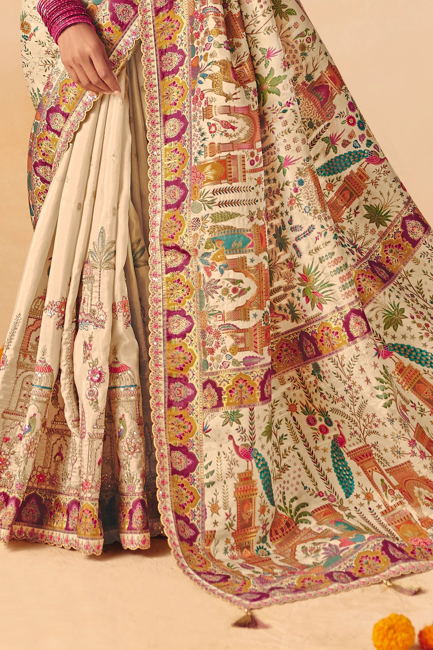 Cream Zari Work Dola Silk Saree With Embroidery-SAR12068_5_SareeButa.com