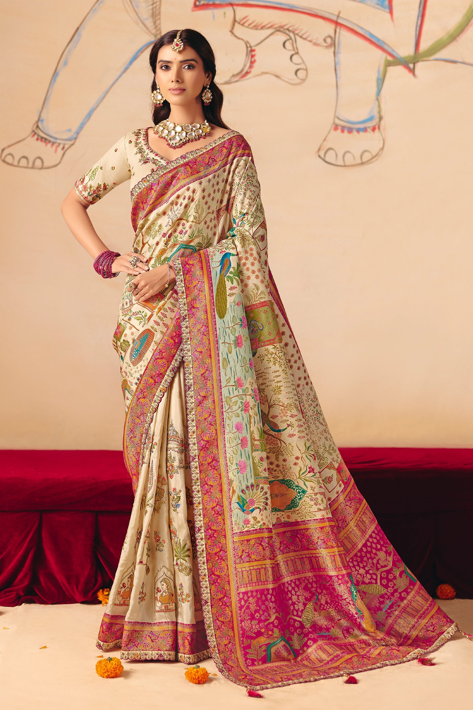Cream Zari Work Dola Silk Saree With Embroidery-SAR12071_1_SareeButa.com
