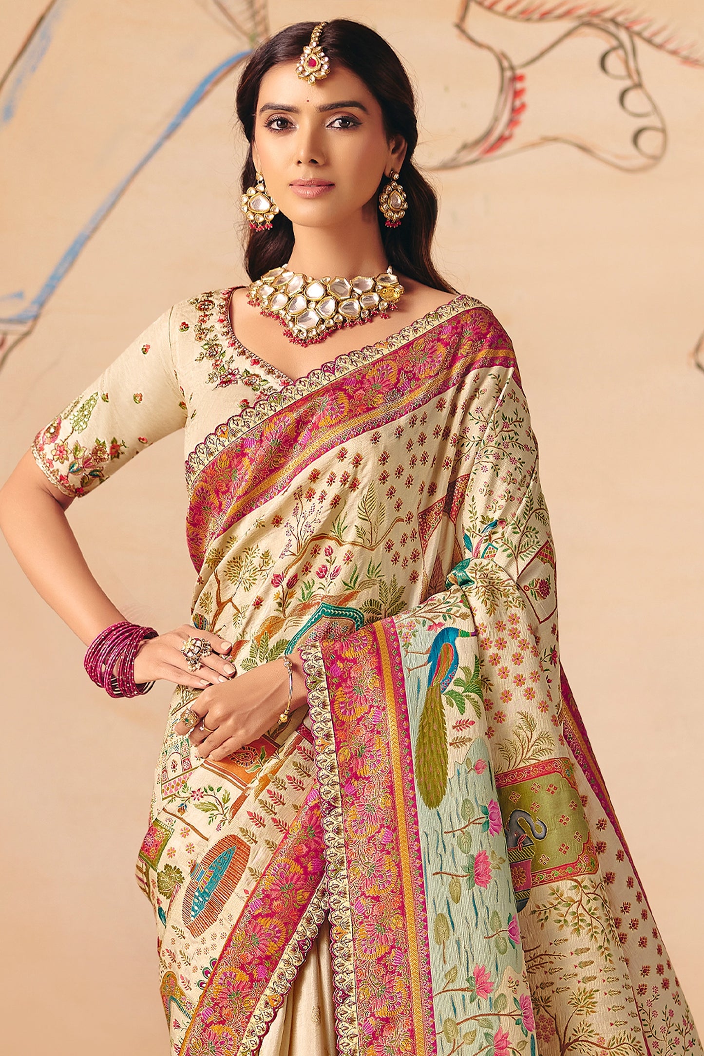 Cream Zari Work Dola Silk Saree With Embroidery-SAR12071_3_SareeButa.com