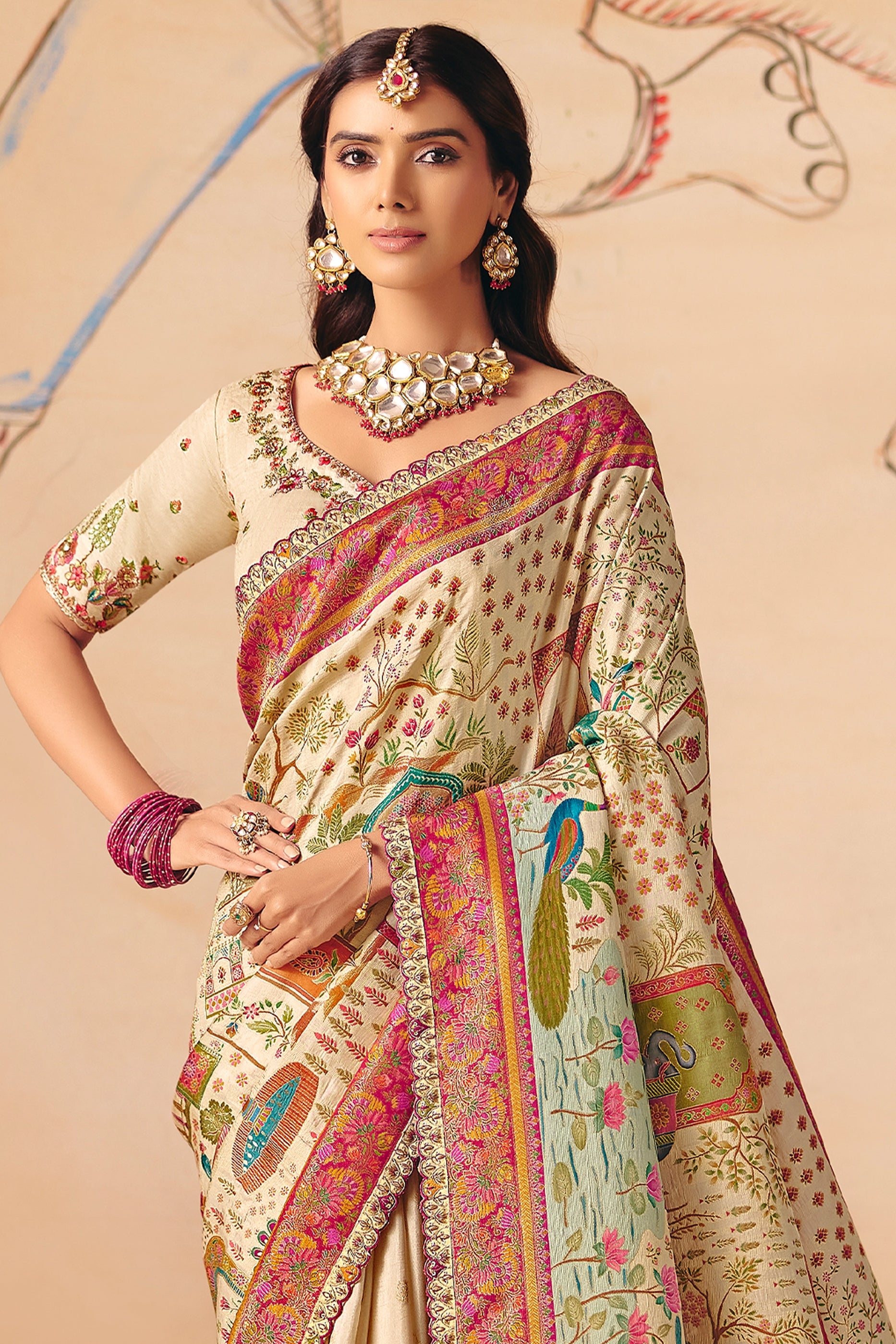 Cream Zari Work Dola Silk Saree With Embroidery-SAR12071_3_SareeButa.com