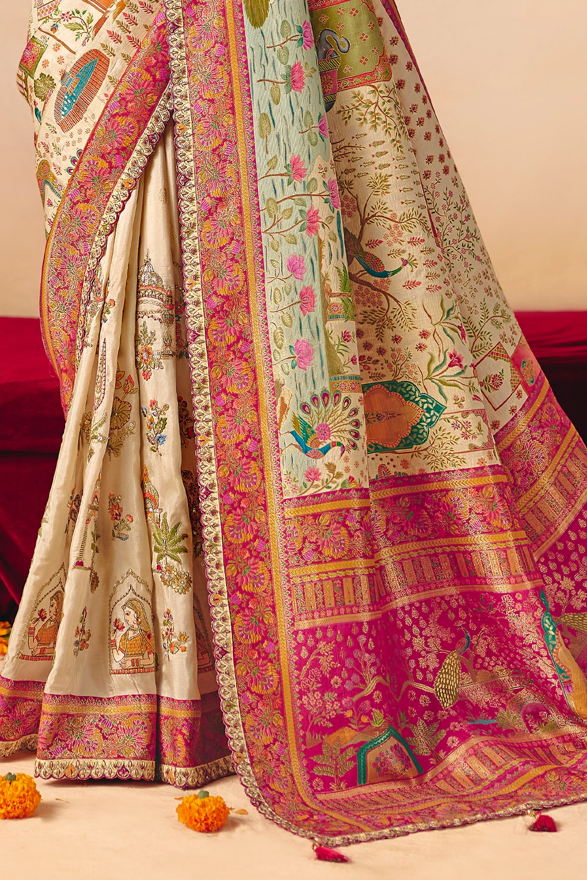Cream Zari Work Dola Silk Saree With Embroidery-SAR12071_4_SareeButa.com
