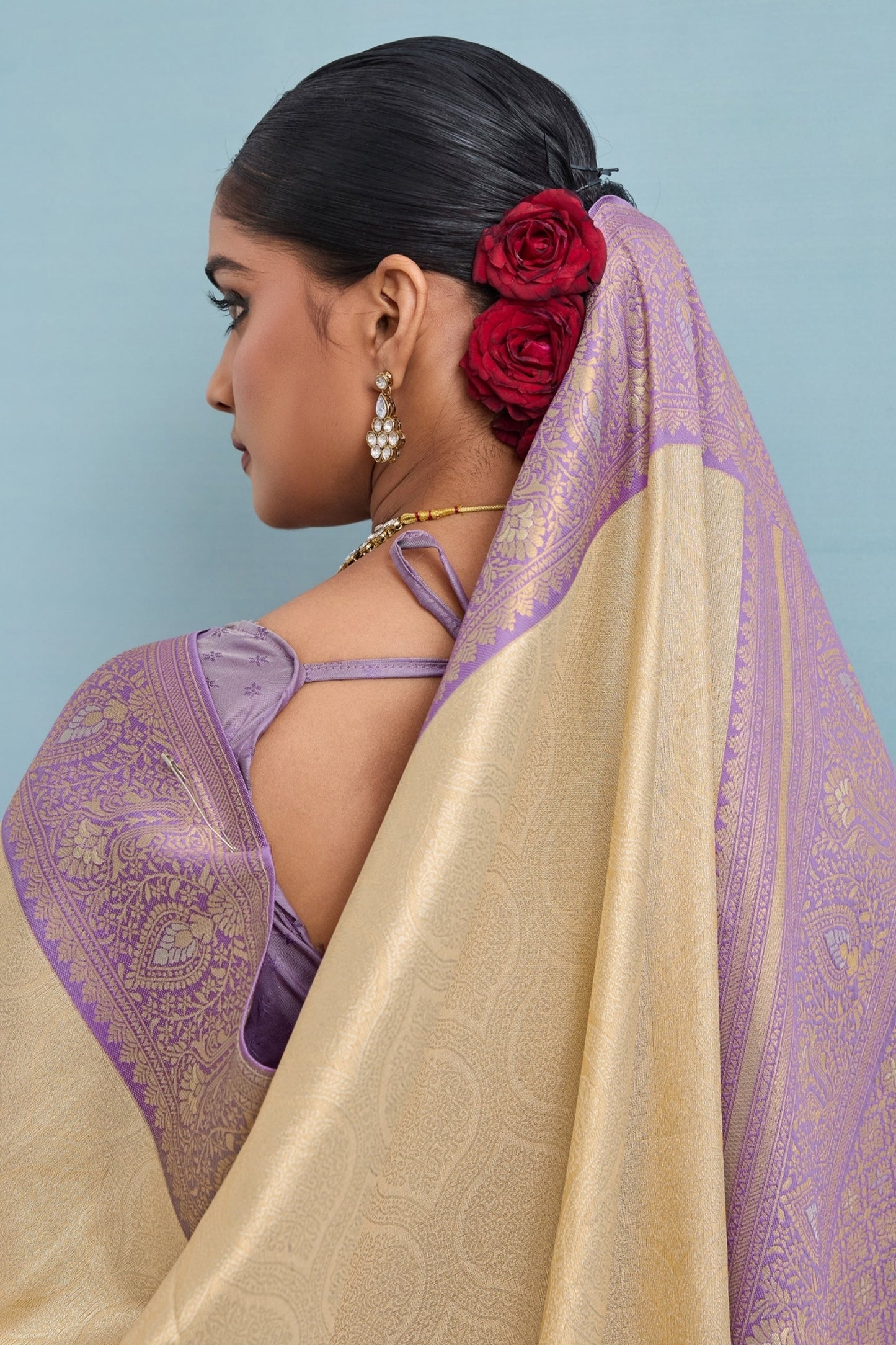 Cream and Lavender Woven Kanjivaram Silk Saree-SAR10379_3_SareeButa.com