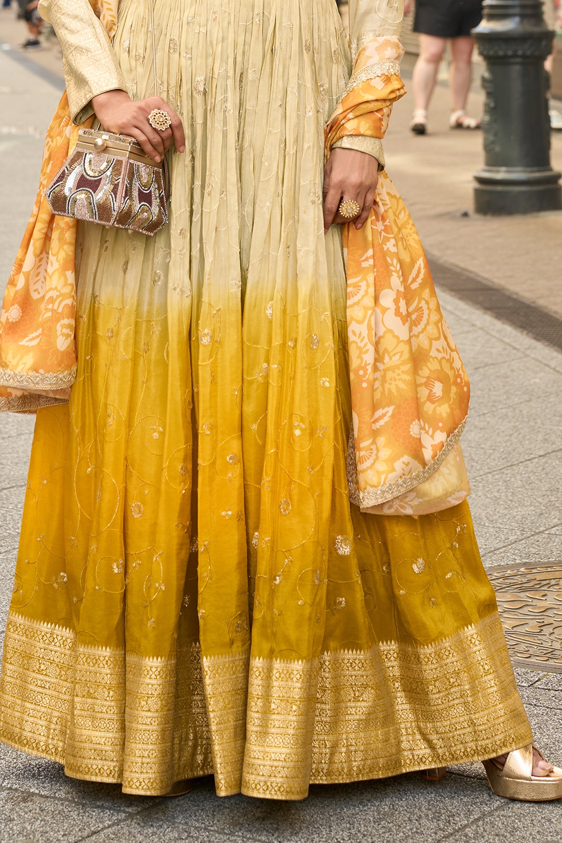 Cream and Yellow Readymade Simar Silk Gown With Dupatta-SAR11048_5_SareeButa.com