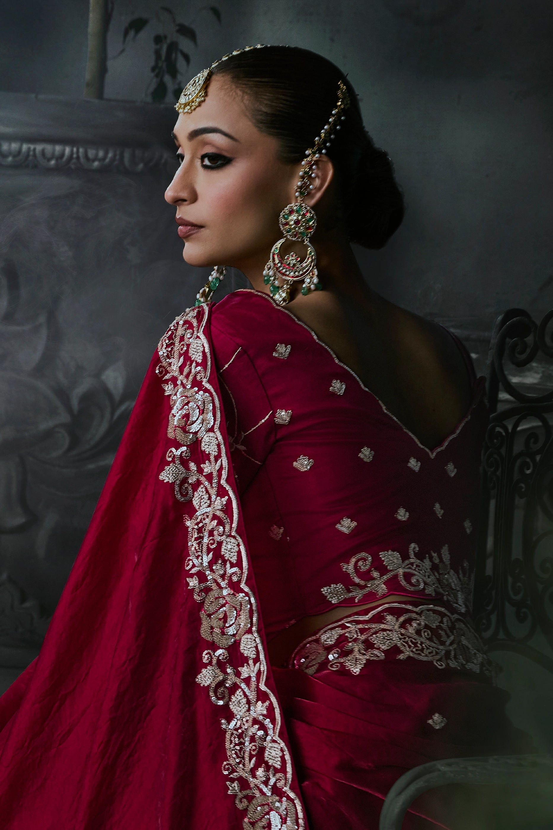 Crimson Red Embroidered Tissue Organza Saree-SAR13101_2_SareeButa.com
