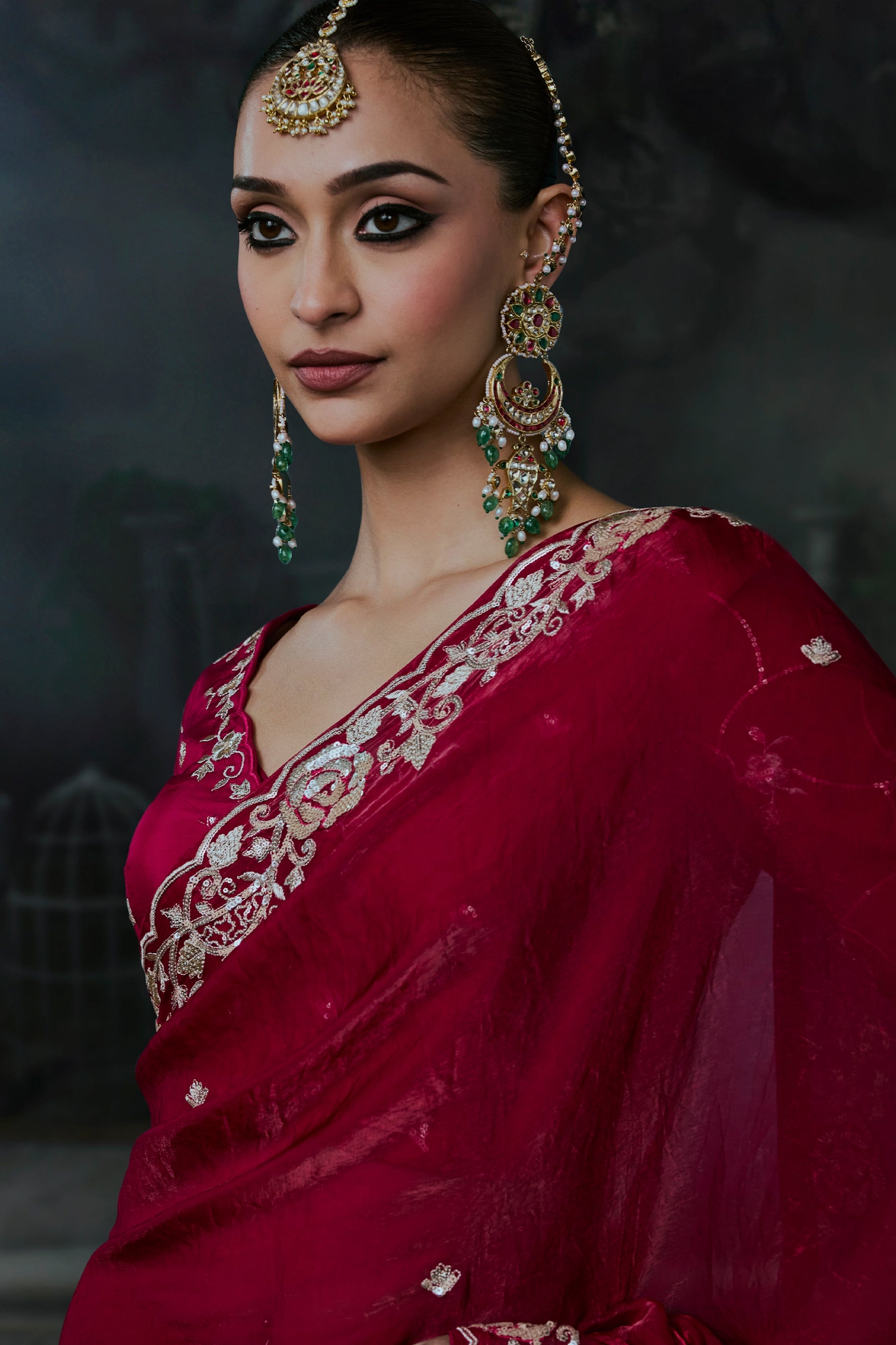 Crimson Red Embroidered Tissue Organza Saree-SAR13101_3_SareeButa.com