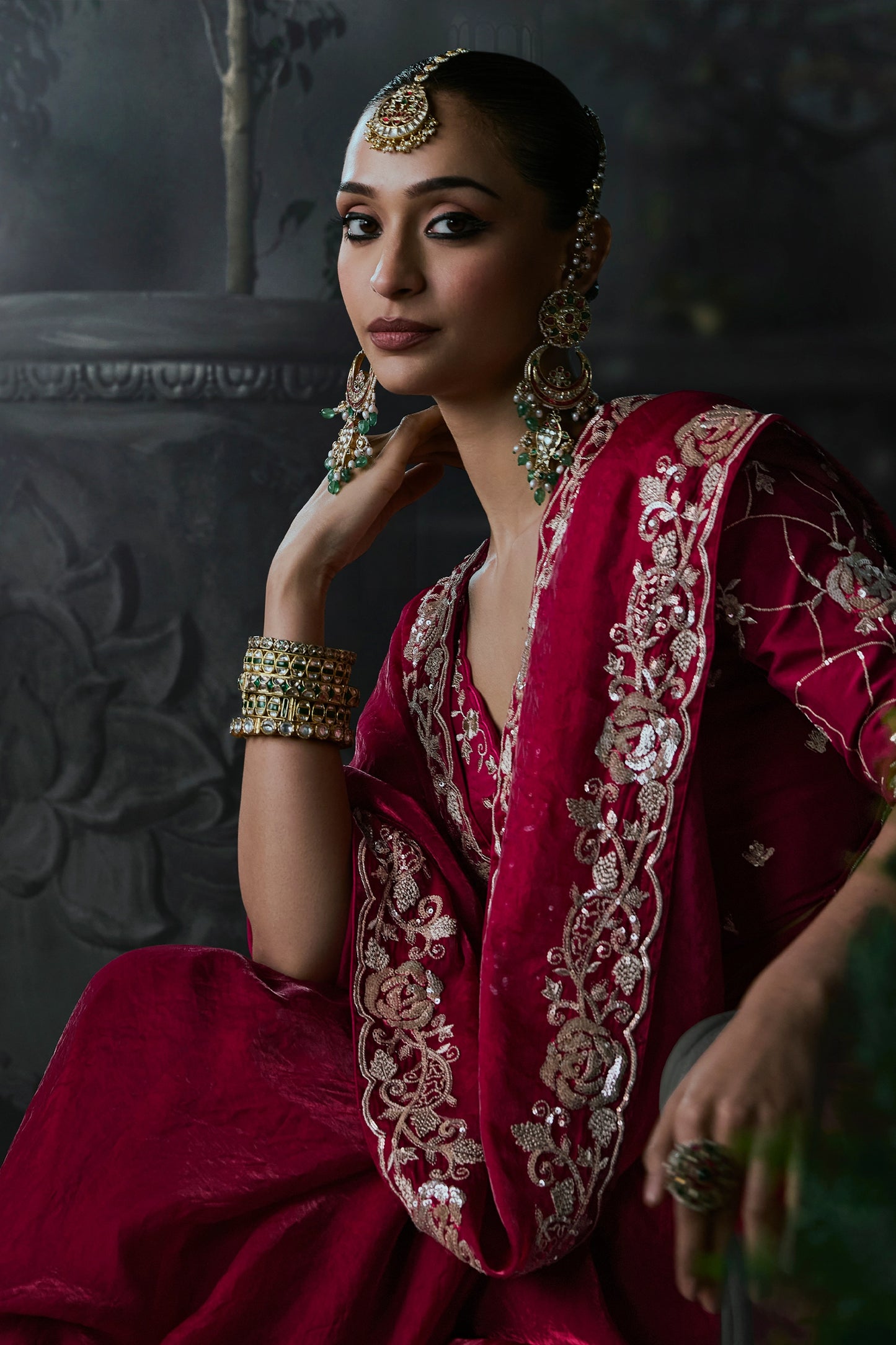 Crimson Red Embroidered Tissue Organza Saree-SAR13101_4_SareeButa.com