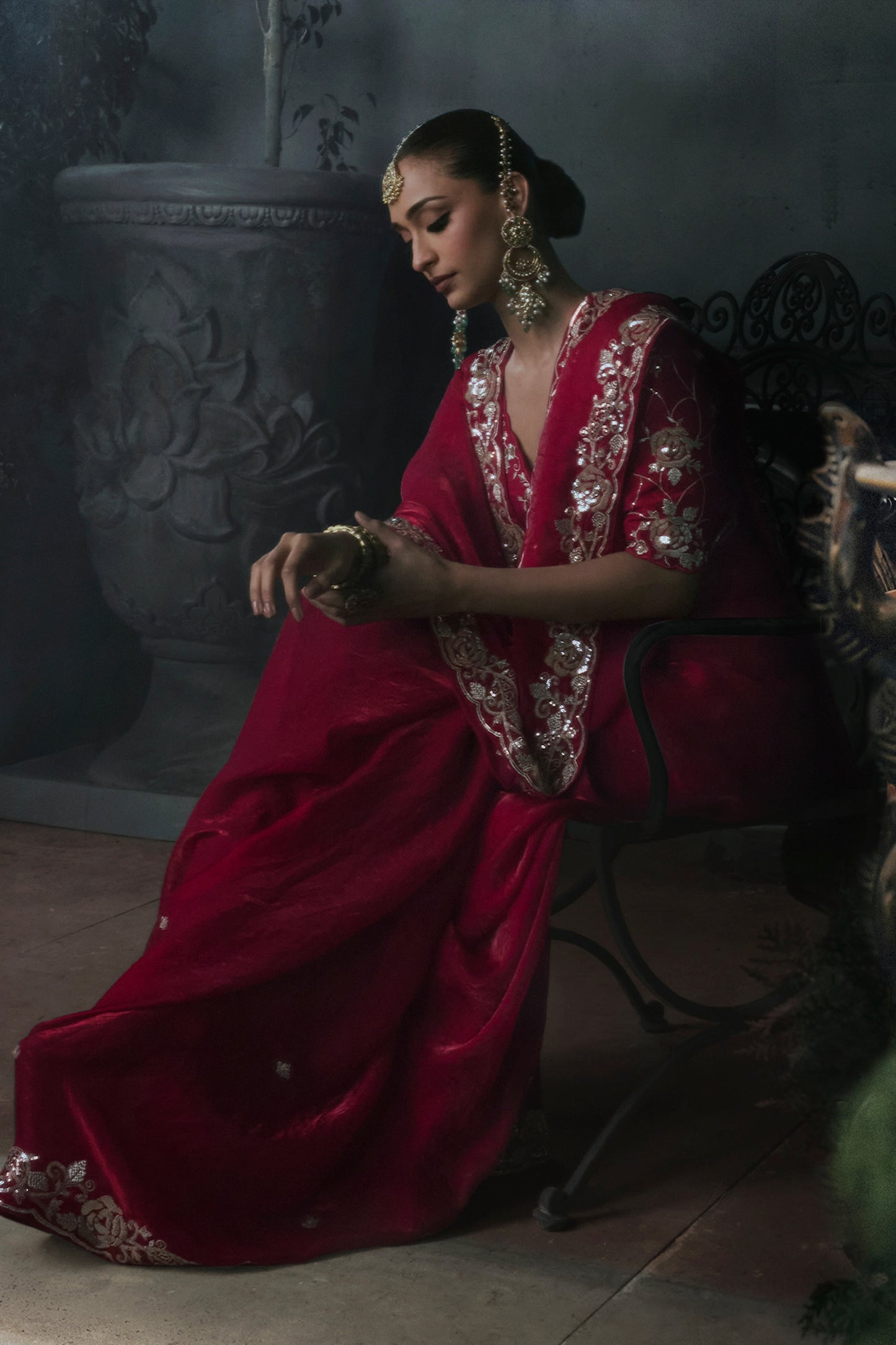 Crimson Red Embroidered Tissue Organza Saree-SAR13101_5_SareeButa.com