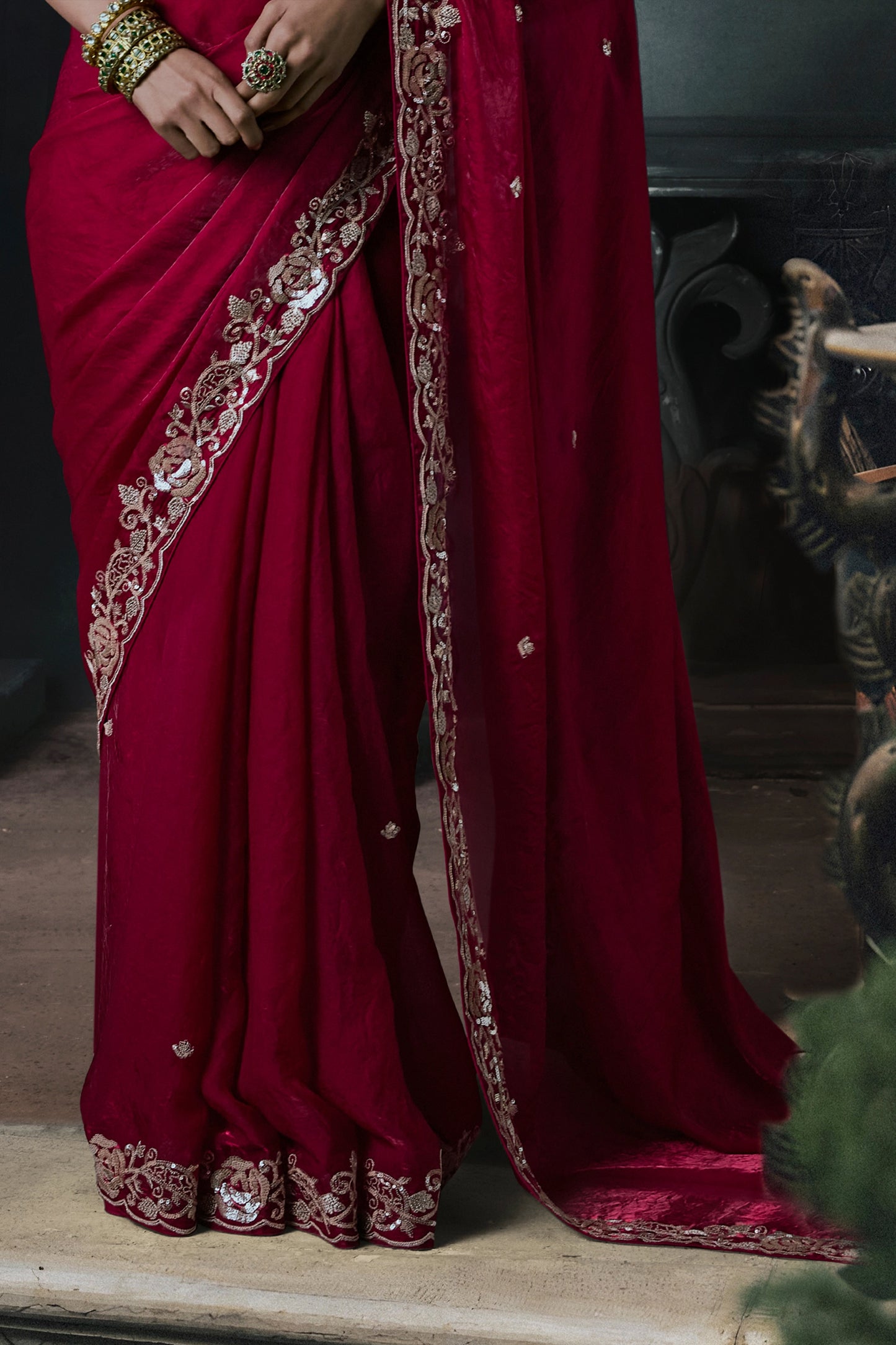 Crimson Red Embroidered Tissue Organza Saree-SAR13101_7_SareeButa.com