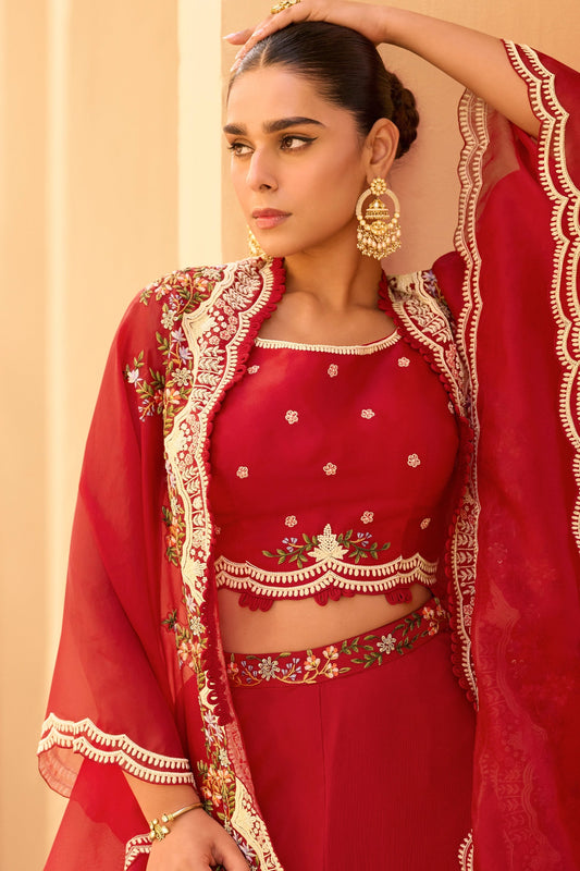 Crimson Red Readymade Chinon Palazzo Set-SAR10945_2_SareeButa.com