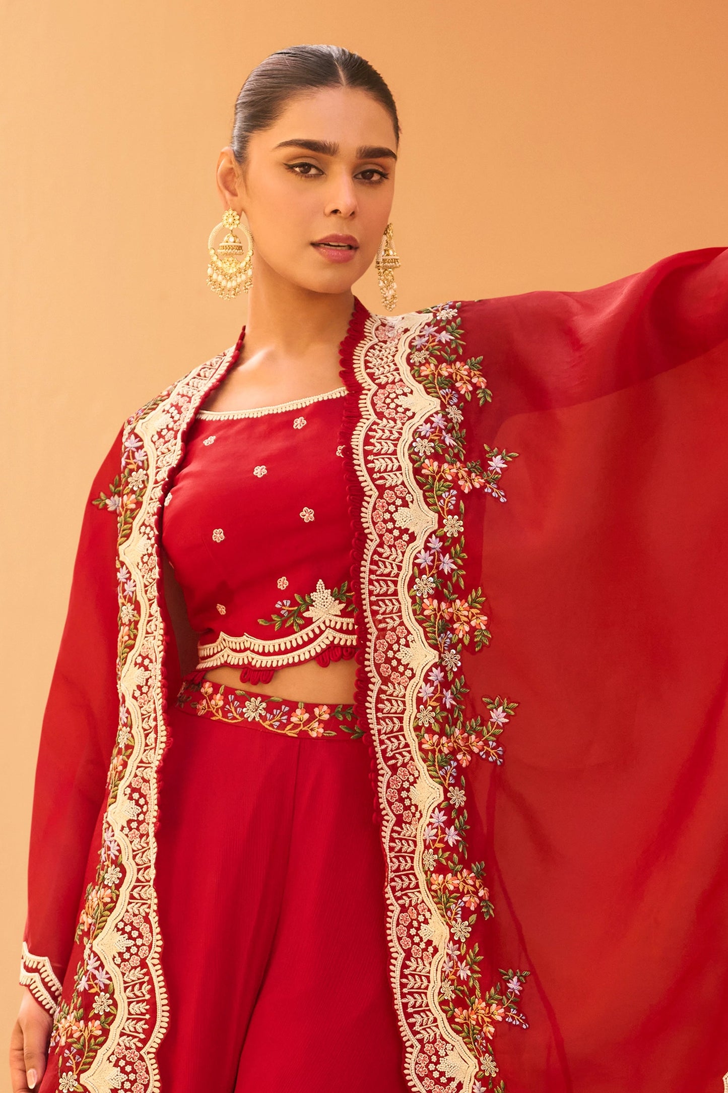 Crimson Red Readymade Chinon Palazzo Set-SAR10945_3_SareeButa.com