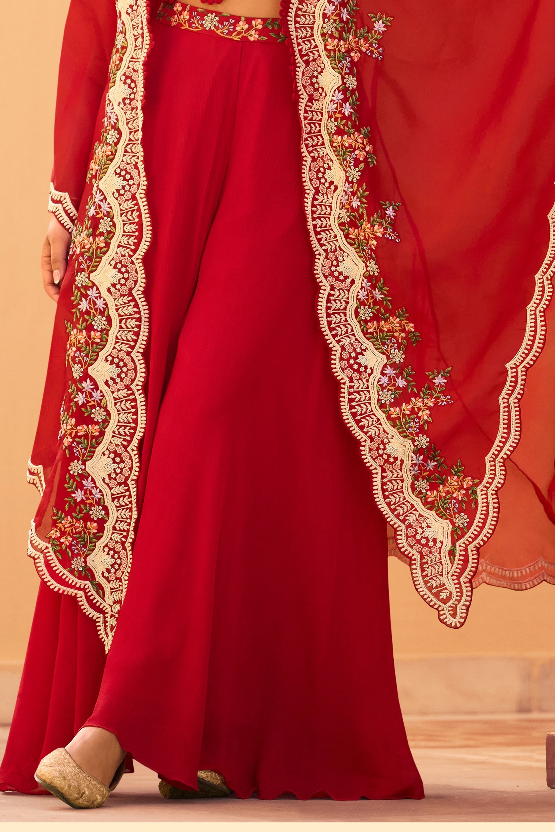 Crimson Red Readymade Chinon Palazzo Set-SAR10945_4_SareeButa.com