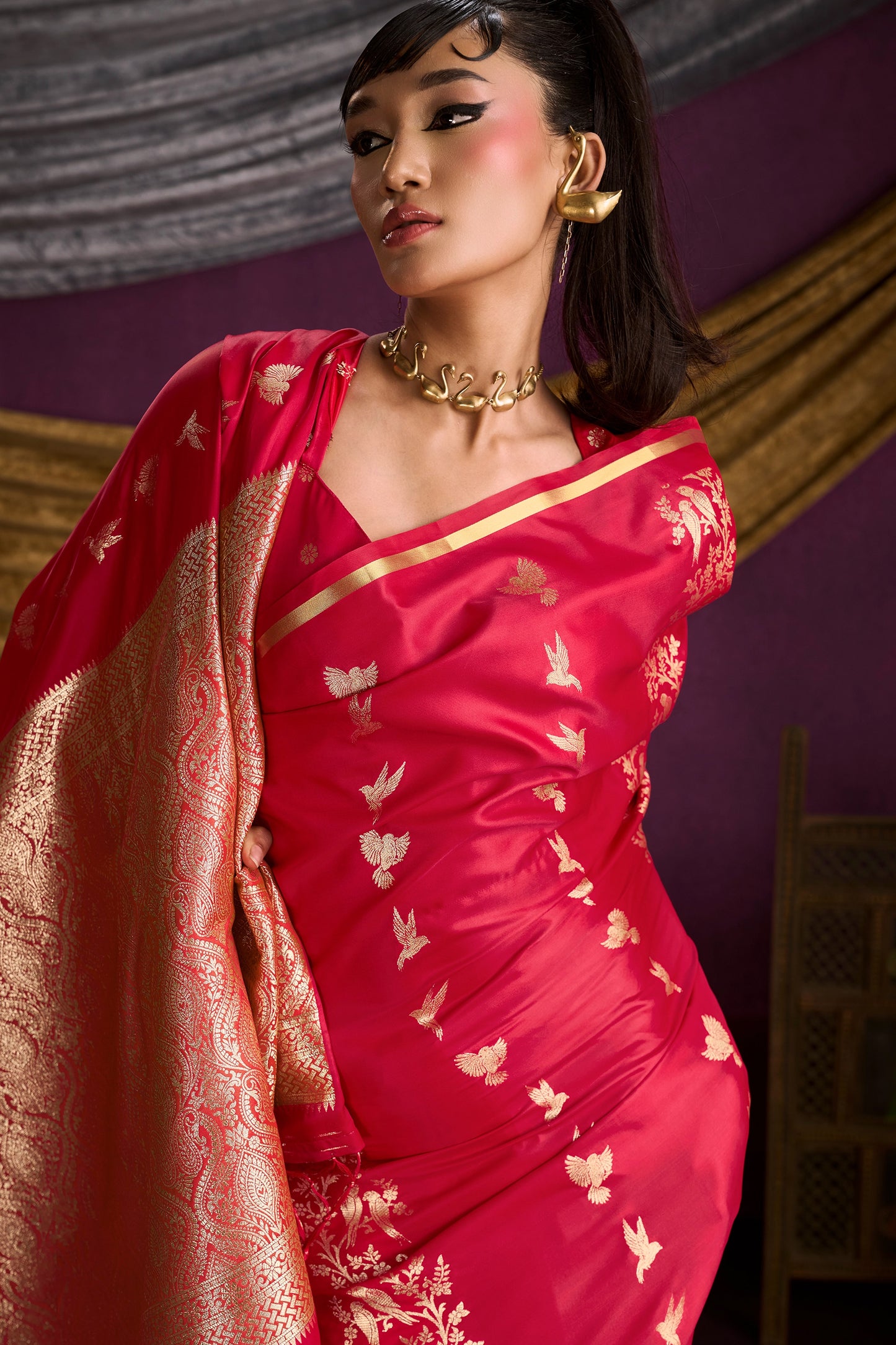 Crimson Red Woven Satin Silk Saree-SAR12334_2_SareeButa.com