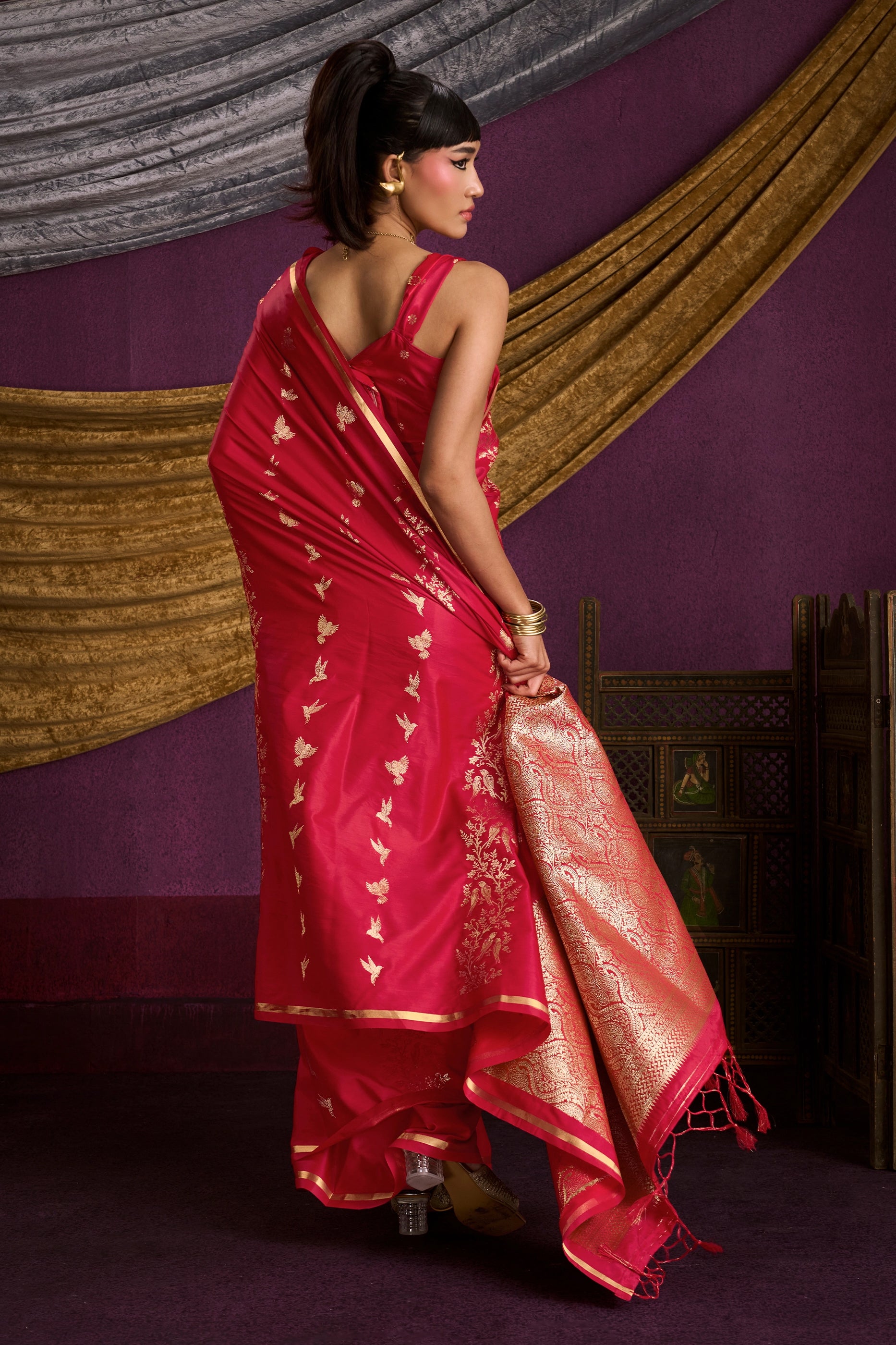 Crimson Red Woven Satin Silk Saree-SAR12334_4_SareeButa.com
