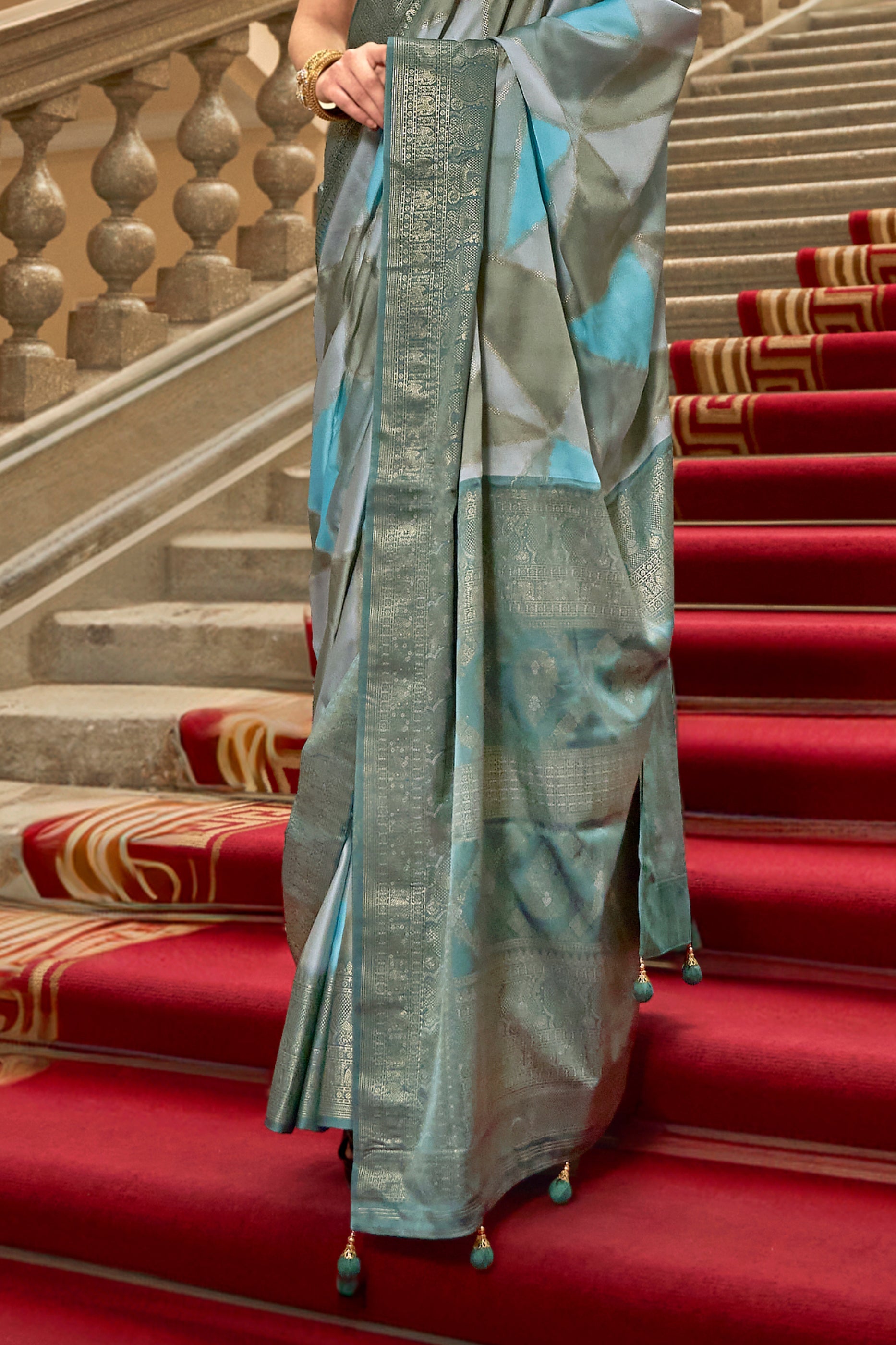 Cyan Blue And Grey Printed Satin Silk Saree-SAR10189_4_SareeButa.com