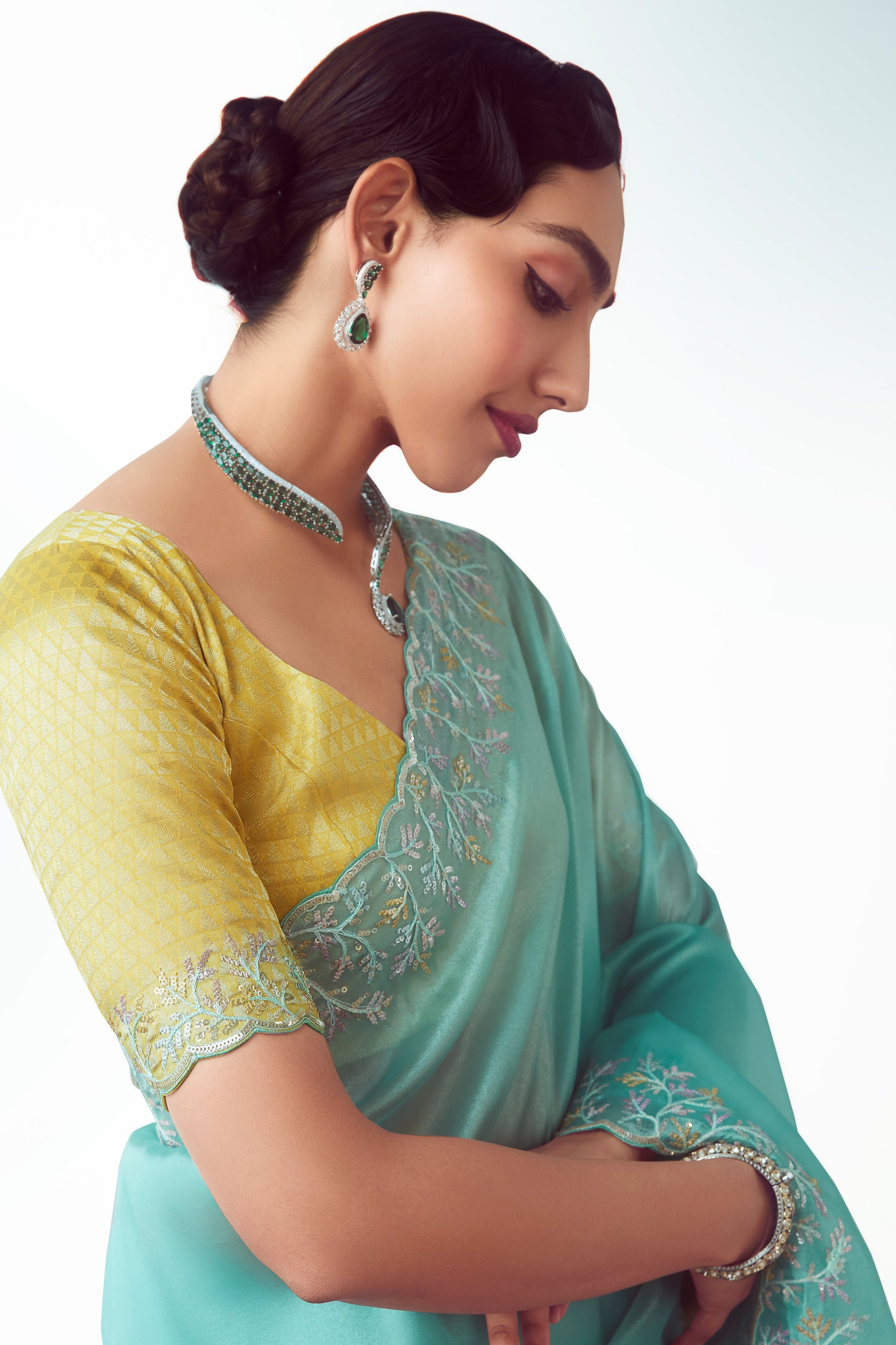 Cyan Blue Embroidered Organza Saree-ZB134775_2_SareeButa.com