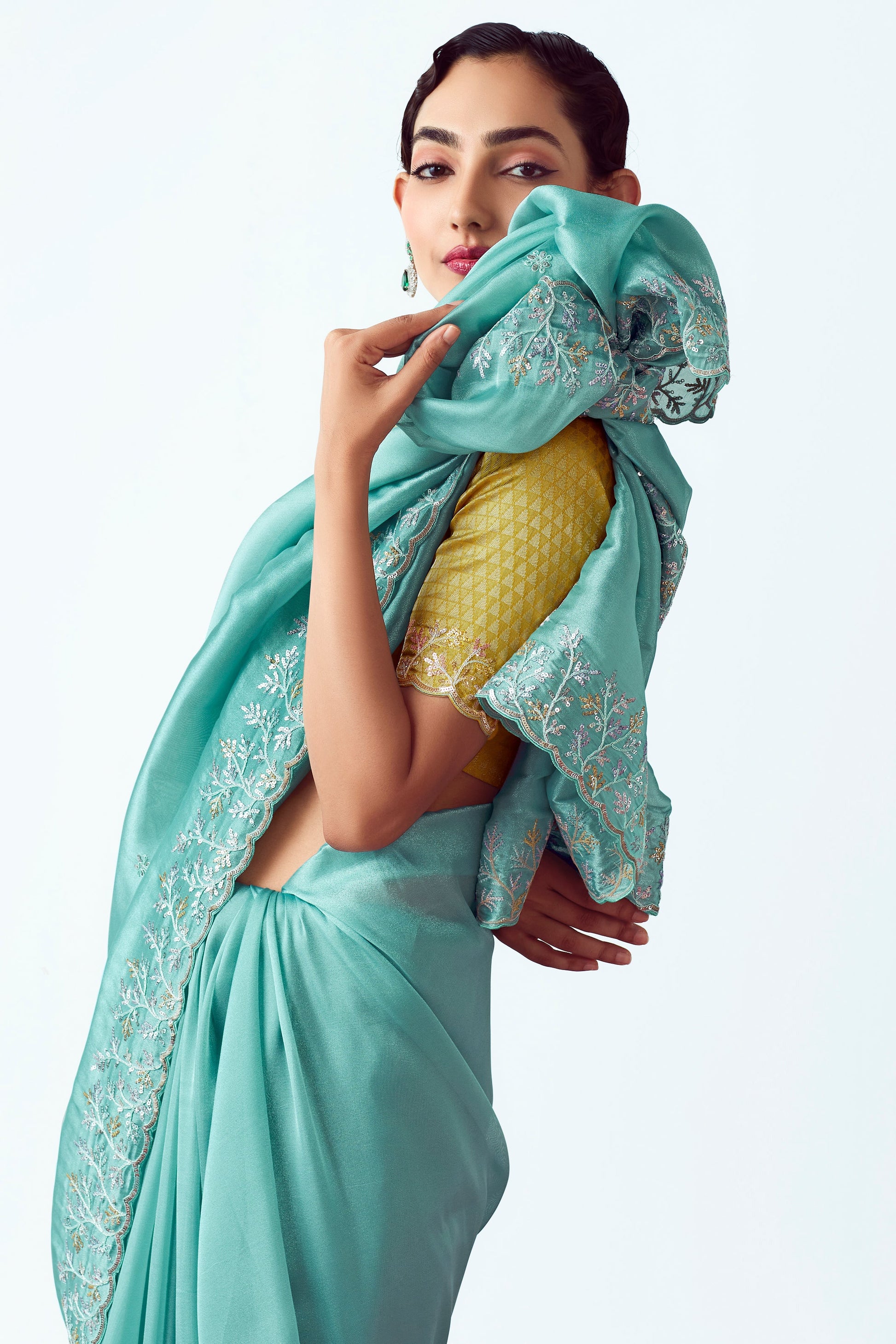 Cyan Blue Embroidered Organza Saree-ZB134775_3_SareeButa.com