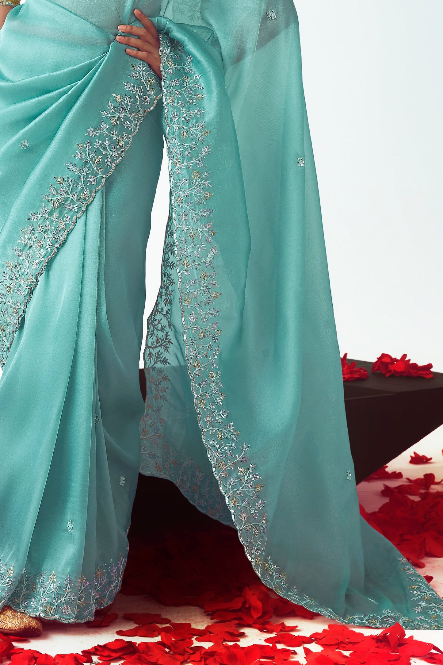Cyan Blue Embroidered Organza Saree-ZB134775_4_SareeButa.com