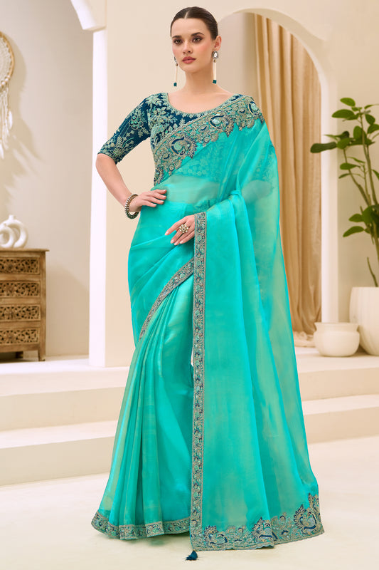 Cyan Blue Embroidered Tissue Georgette Saree-SAR12450_1_SareeButa.com
