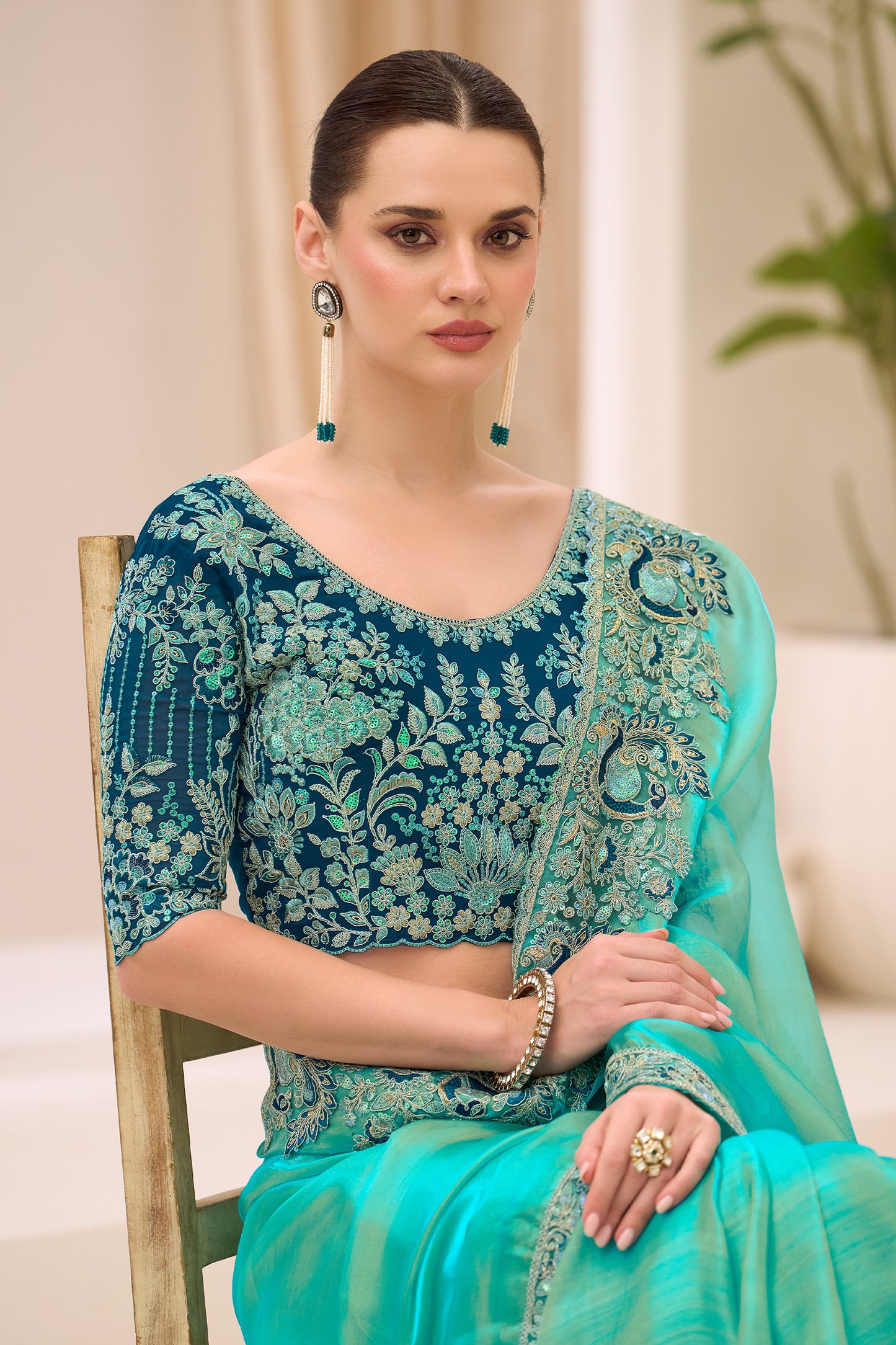 Cyan Blue Embroidered Tissue Georgette Saree-SAR12450_2_SareeButa.com