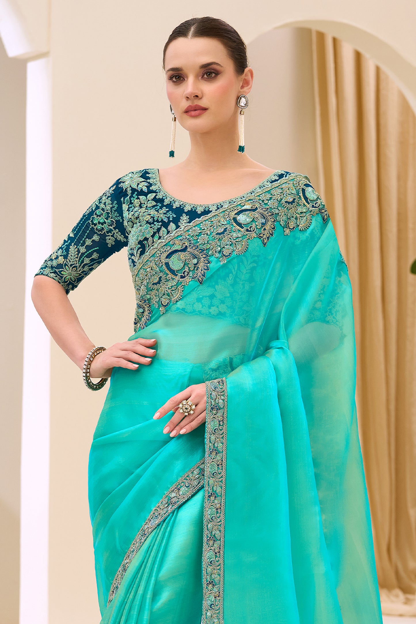 Cyan Blue Embroidered Tissue Georgette Saree-SAR12450_5_SareeButa.com