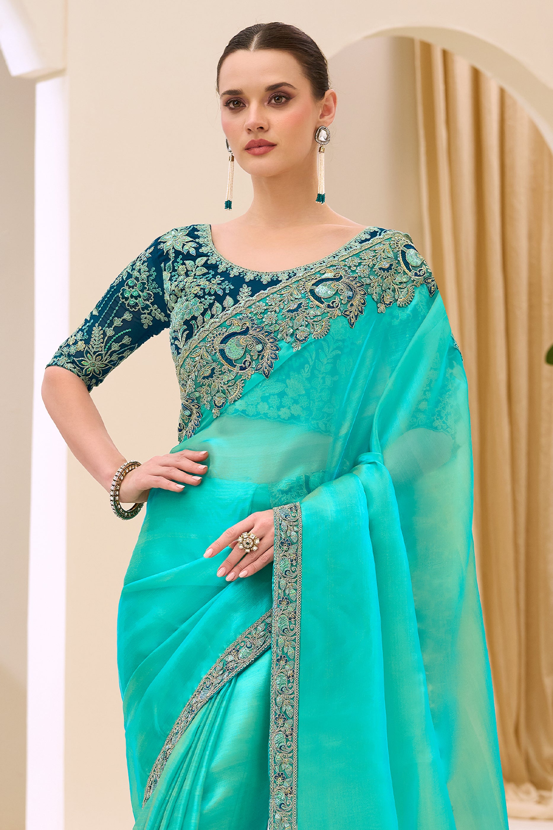Cyan Blue Embroidered Tissue Georgette Saree-SAR12450_5_SareeButa.com