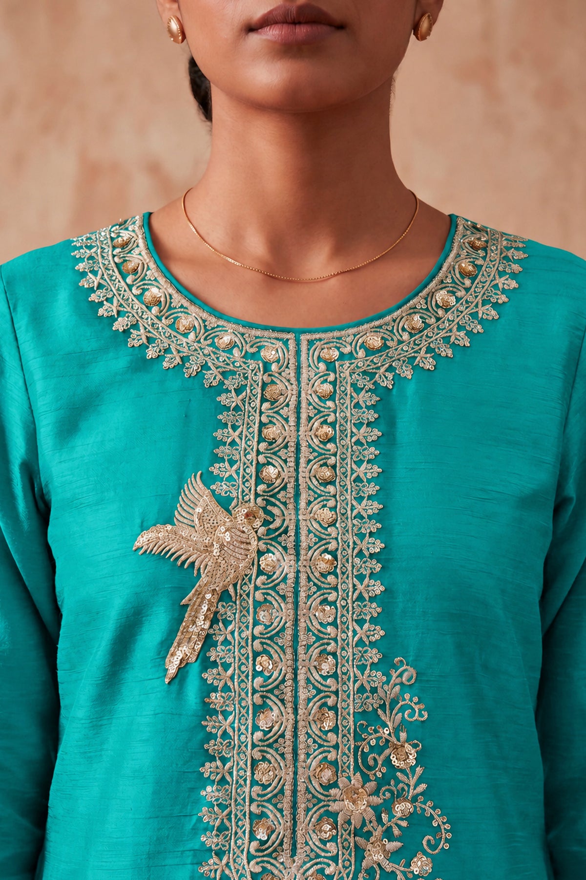Cyan Blue Readymade Embroidered Chinon Palazzo Suit-SAR13556_2_SareeButa.com