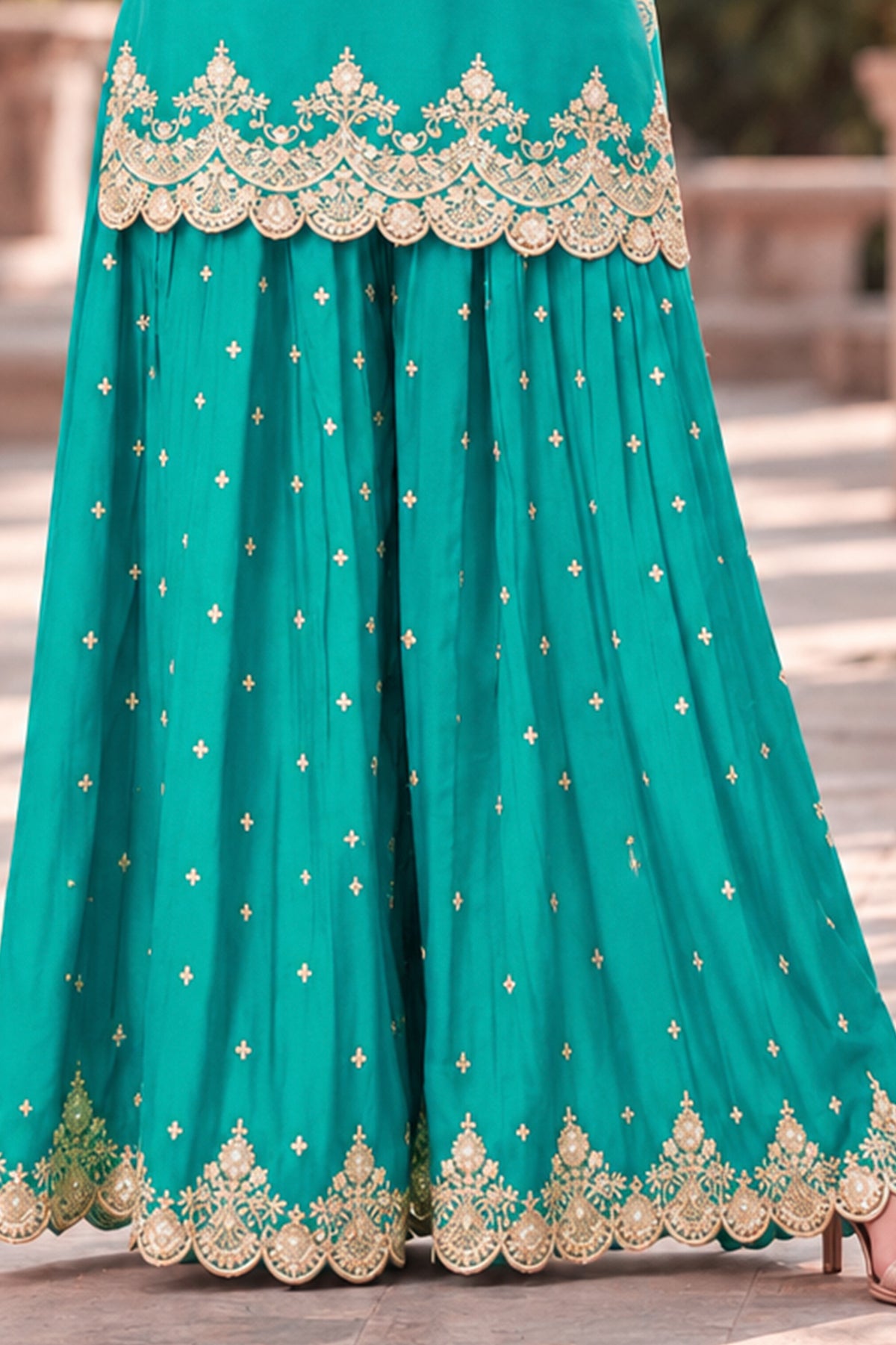 Cyan Blue Readymade Embroidered Chinon Palazzo Suit-SAR13556_4_SareeButa.com