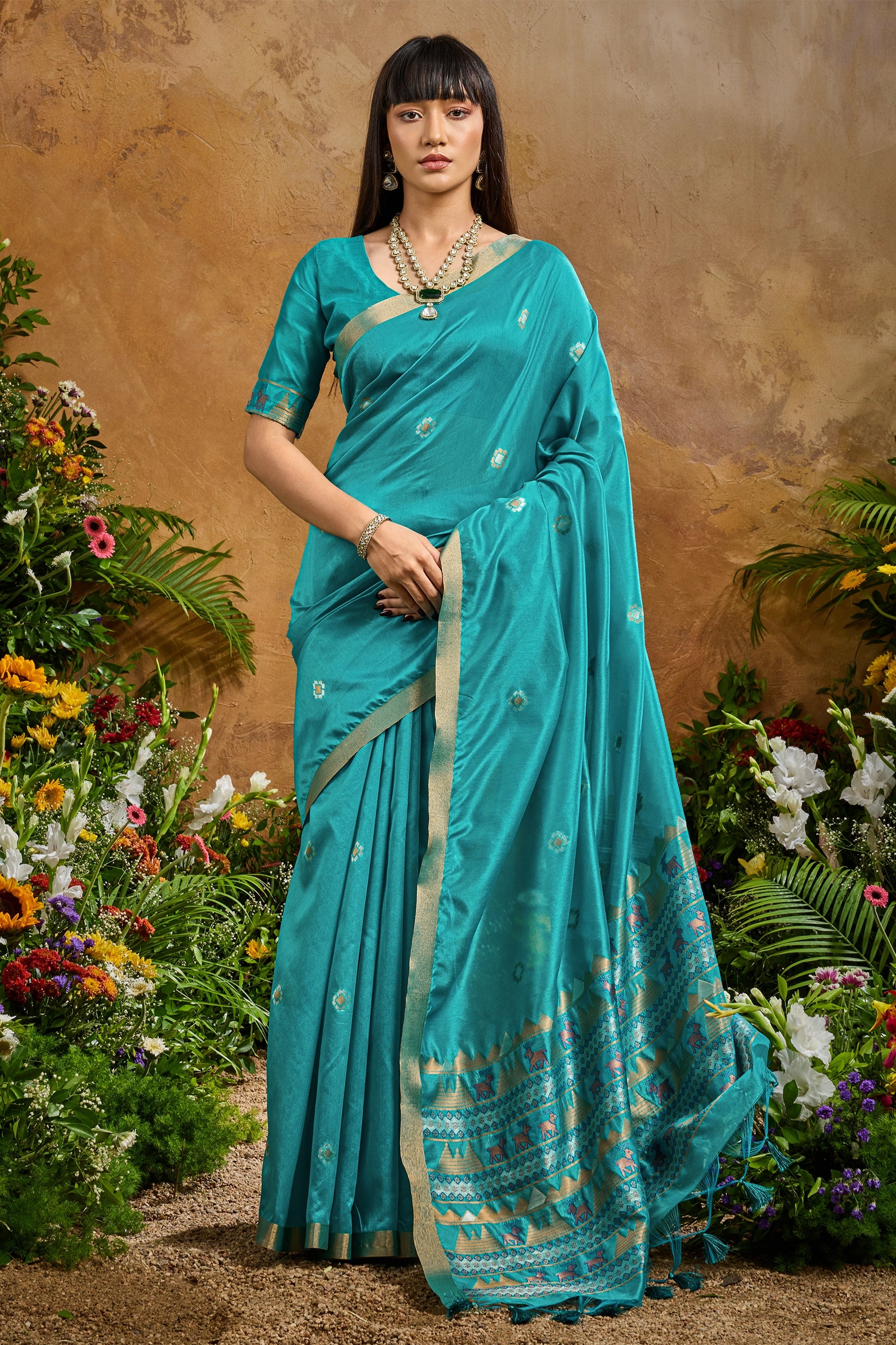 Cyan Blue Woven Tussar Silk Saree-SAR11909_1_SareeButa.com