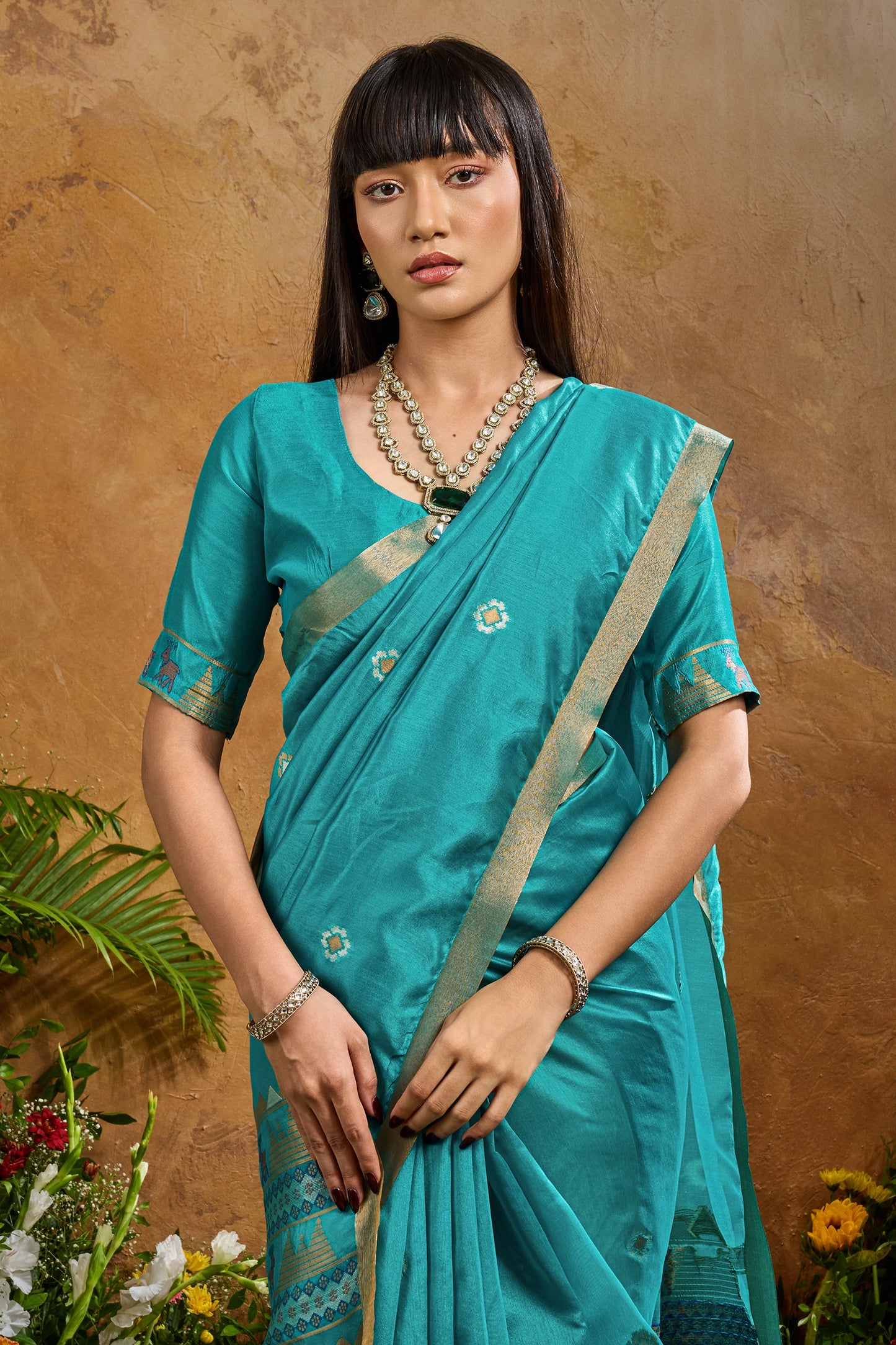 Cyan Blue Woven Tussar Silk Saree-SAR11909_2_SareeButa.com