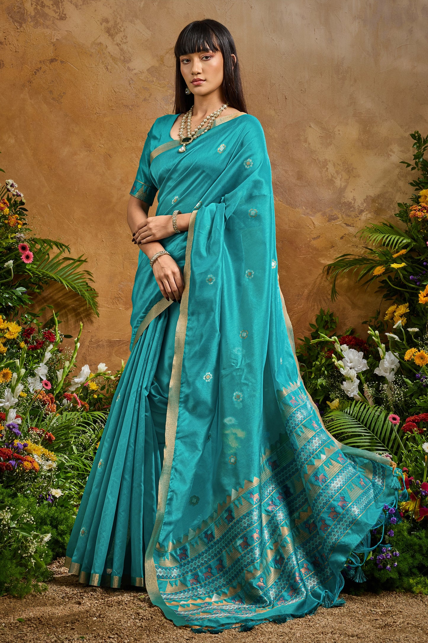Cyan Blue Woven Tussar Silk Saree-SAR11909_3_SareeButa.com